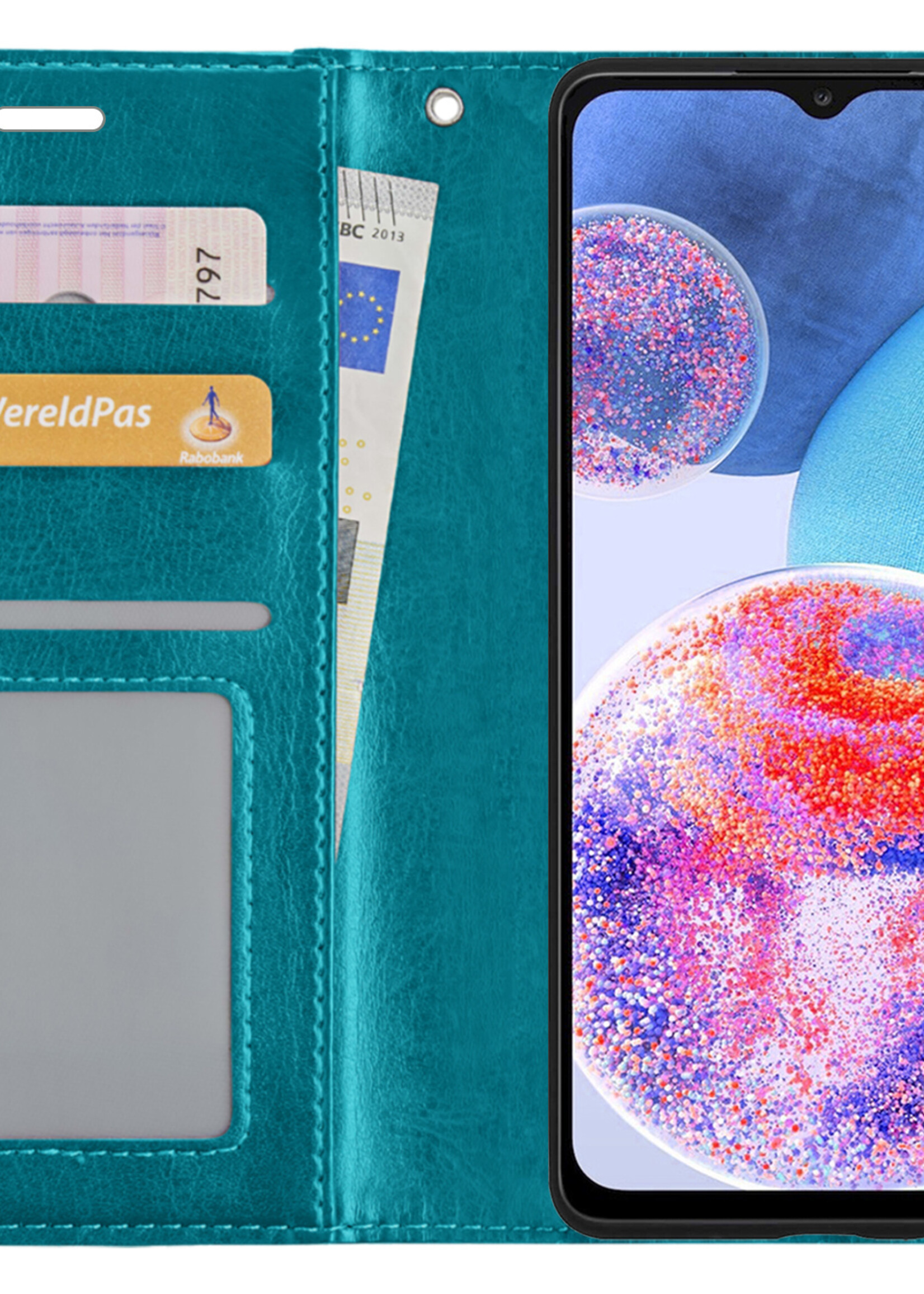 LUQ Hoesje Geschikt voor Samsung A23 Hoesje Book Case Hoes Wallet Cover - Hoes Geschikt voor Samsung Galaxy A23 Hoesje Bookcase Hoes - Turquoise