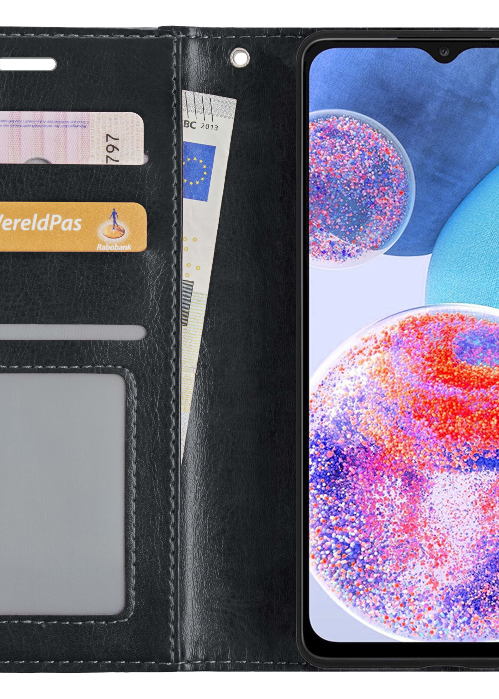 LUQ Hoesje Geschikt voor Samsung A23 Hoesje Book Case Hoes Wallet Cover - Hoes Geschikt voor Samsung Galaxy A23 Hoesje Bookcase Hoes - Zwart