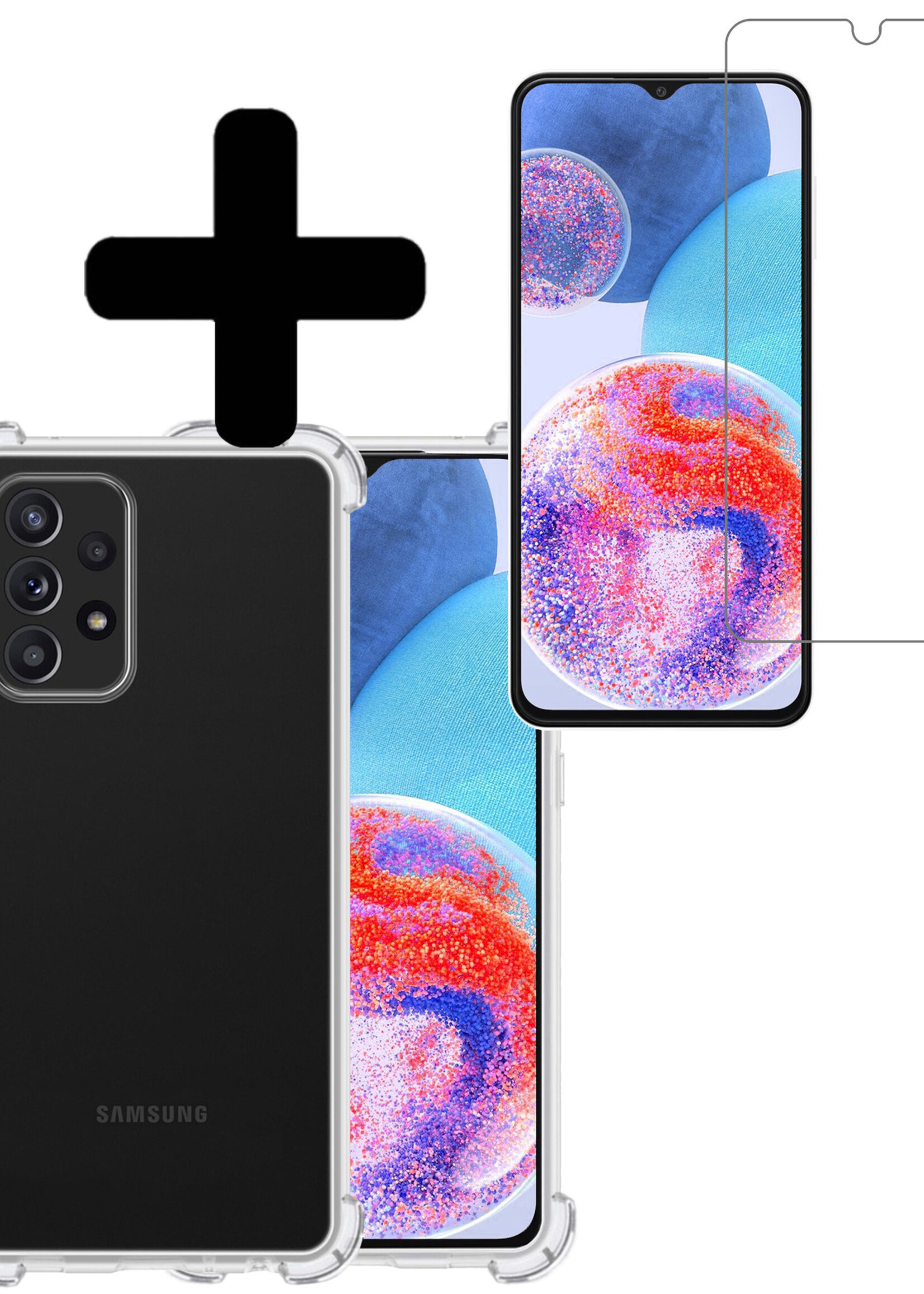 LUQ Hoesje Geschikt voor Samsung A23 Hoesje Shockproof Case Siliconen Met Screenprotector - Hoes Geschikt voor Samsung Galaxy A23 Hoes Cover Siliconen - Transparant