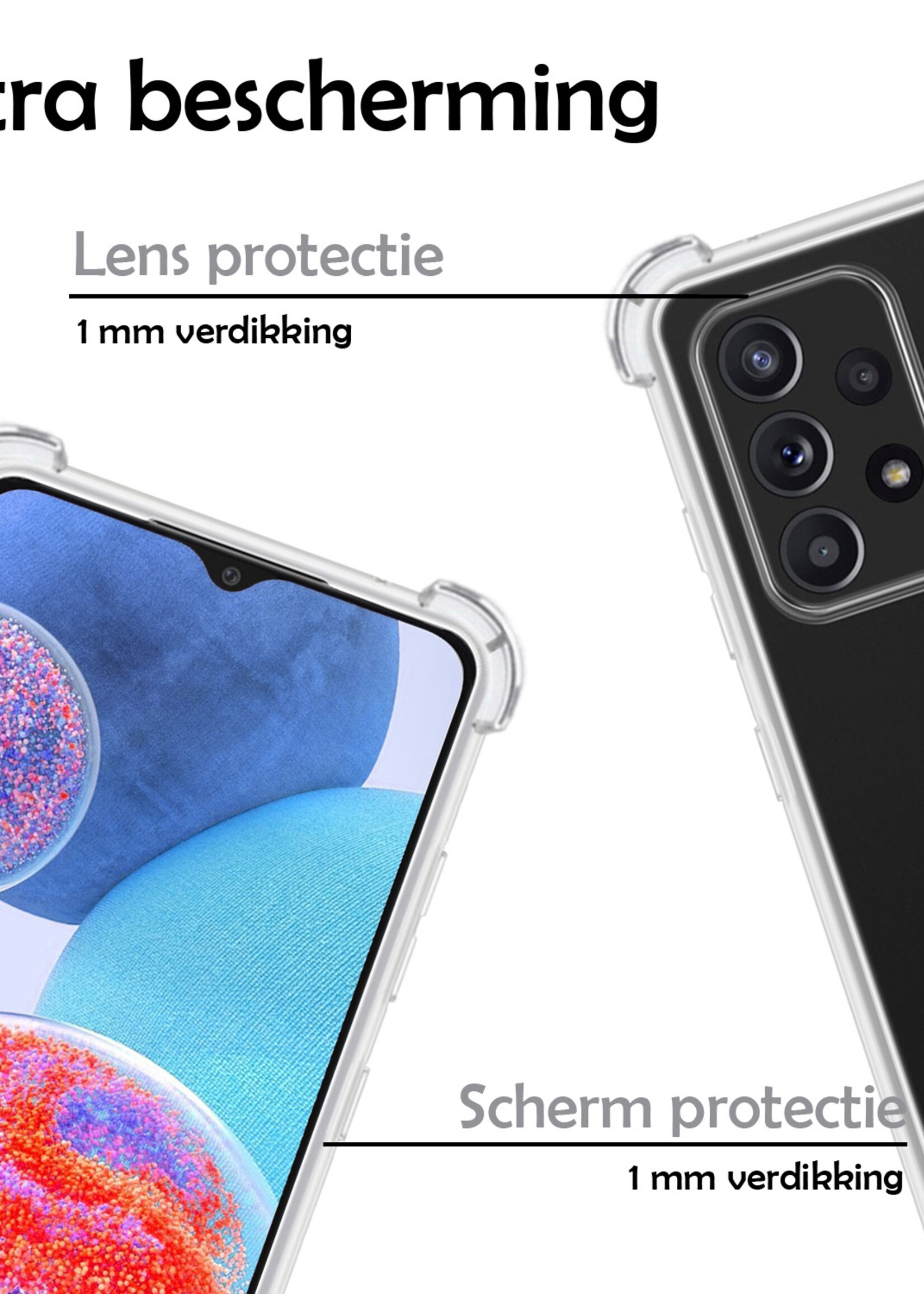 LUQ Hoesje Geschikt voor Samsung A23 Hoesje Shockproof Case Siliconen Met 2x Screenprotector - Hoes Geschikt voor Samsung Galaxy A23 Hoes Cover Siliconen - Transparant