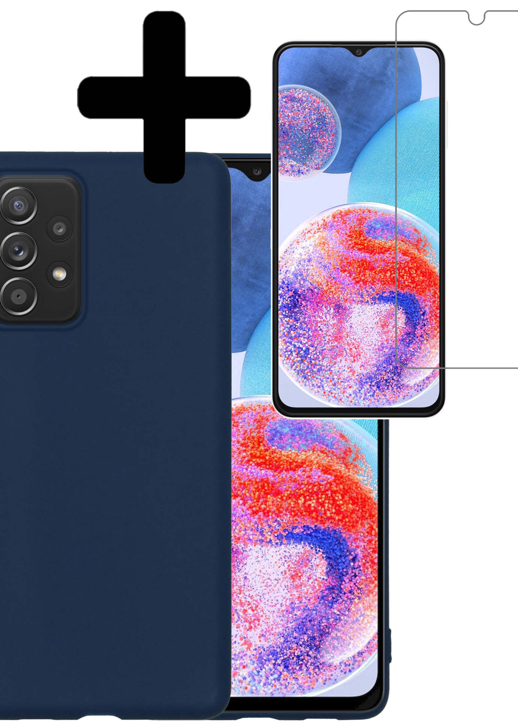 Hoesje Geschikt voor Samsung A23 Hoesje Siliconen Case Met Screenprotector - Hoes Geschikt voor Samsung Galaxy A23 Hoes Siliconen - Donkerblauw