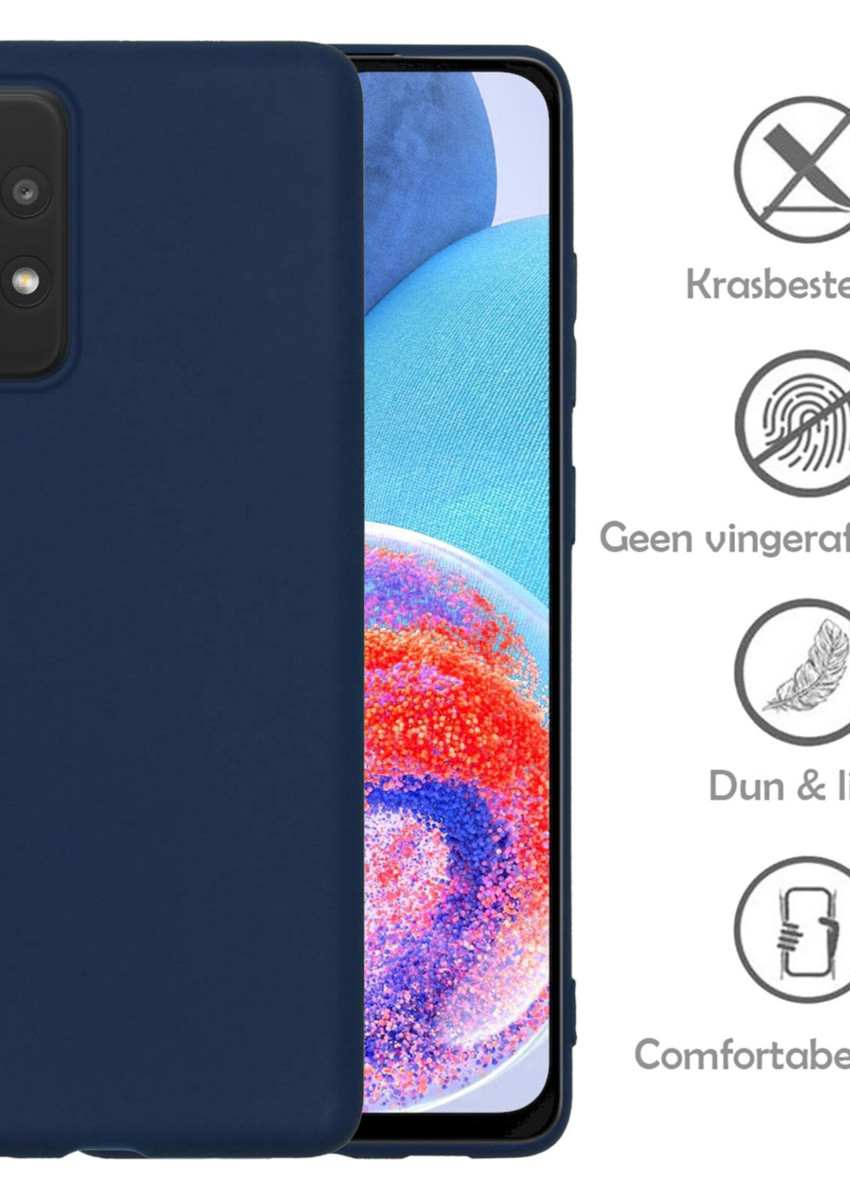 LUQ Hoesje Geschikt voor Samsung A23 Hoesje Siliconen Case Met Screenprotector - Hoes Geschikt voor Samsung Galaxy A23 Hoes Siliconen - Donkerblauw