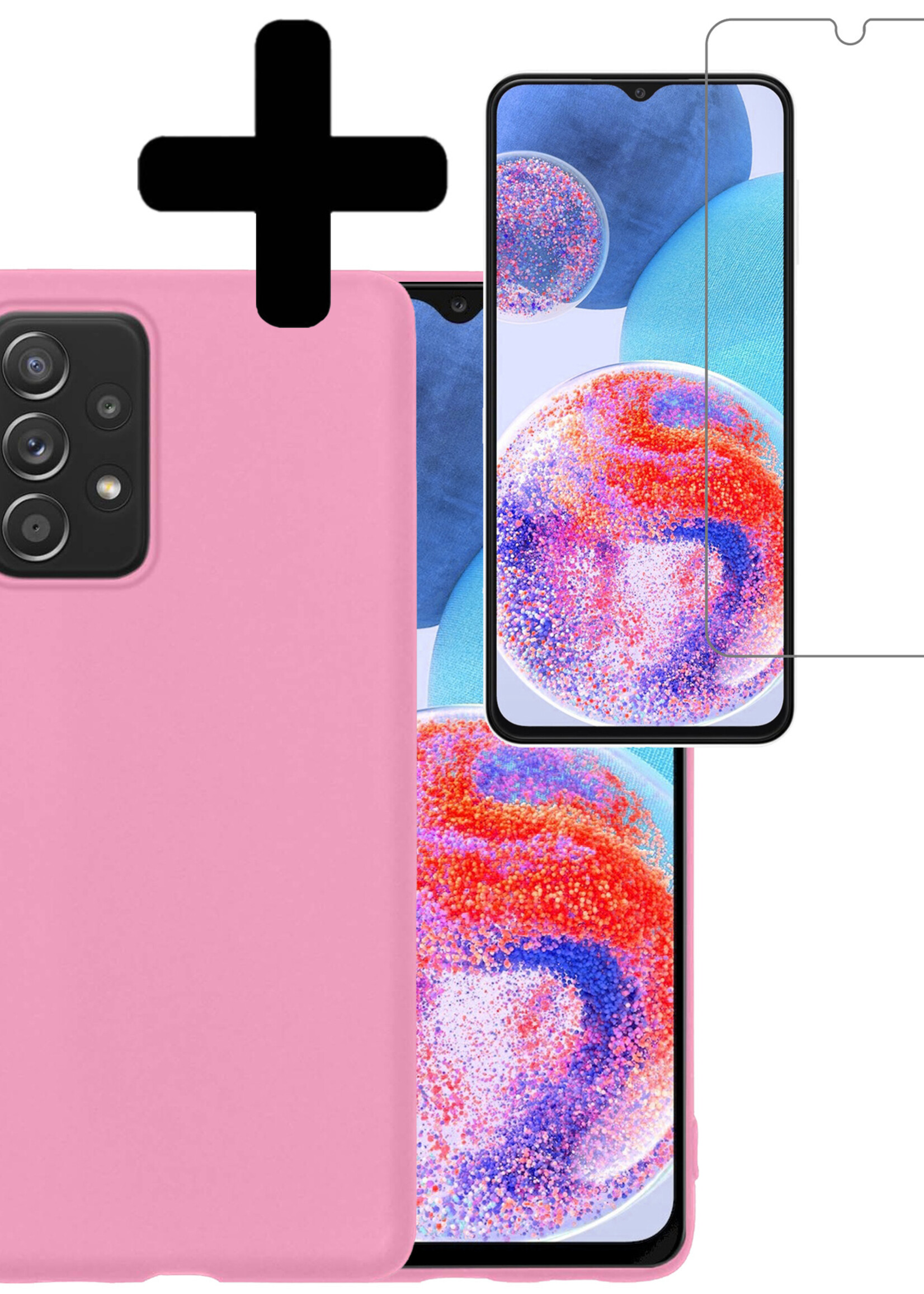 LUQ Hoesje Geschikt voor Samsung A23 Hoesje Siliconen Case Met Screenprotector - Hoes Geschikt voor Samsung Galaxy A23 Hoes Siliconen - Lichtroze