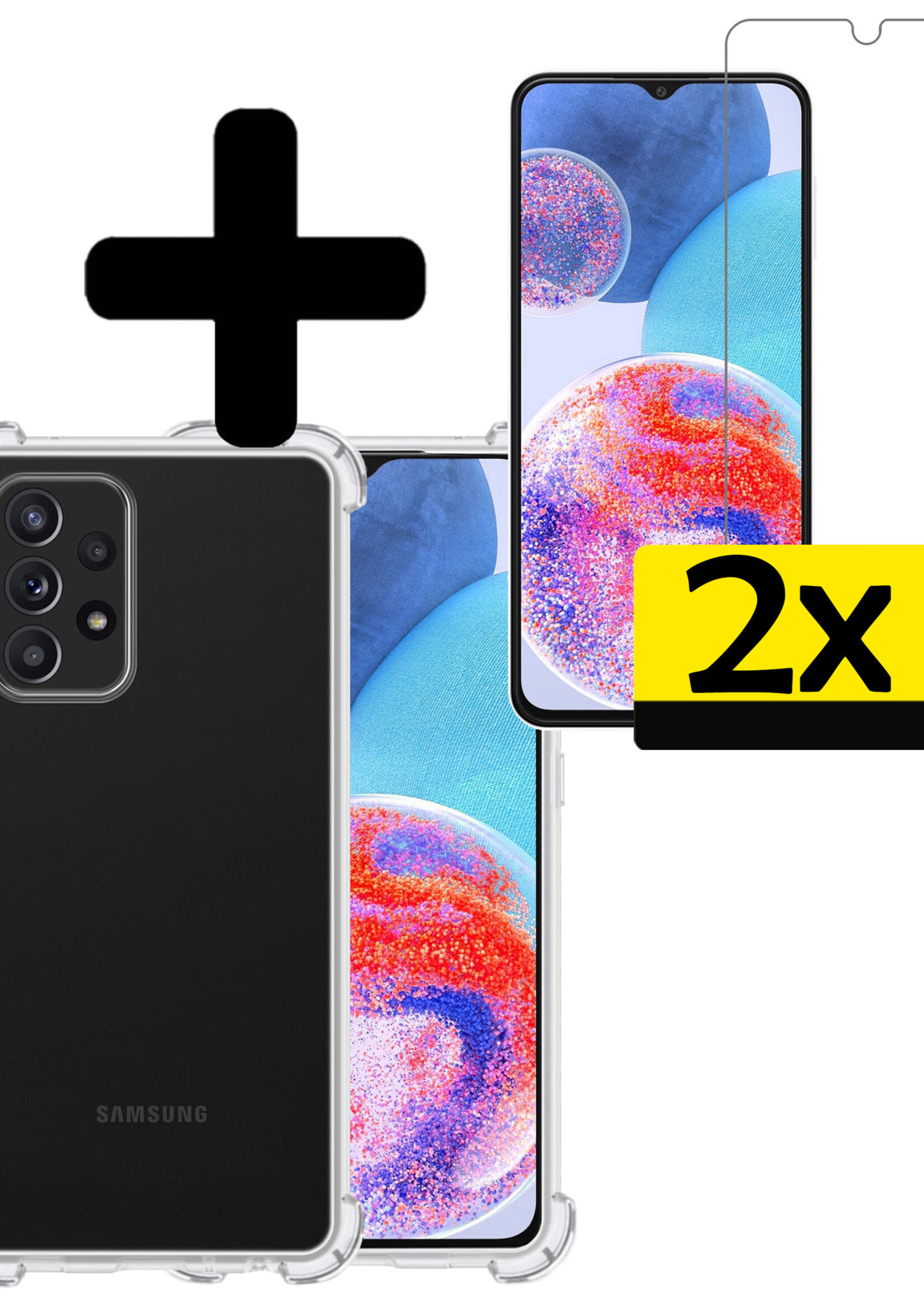 LUQ Hoesje Geschikt voor Samsung A23 Hoesje Shockproof Case Siliconen Met 2x Screenprotector - Hoes Geschikt voor Samsung Galaxy A23 Hoes Cover Siliconen - Transparant