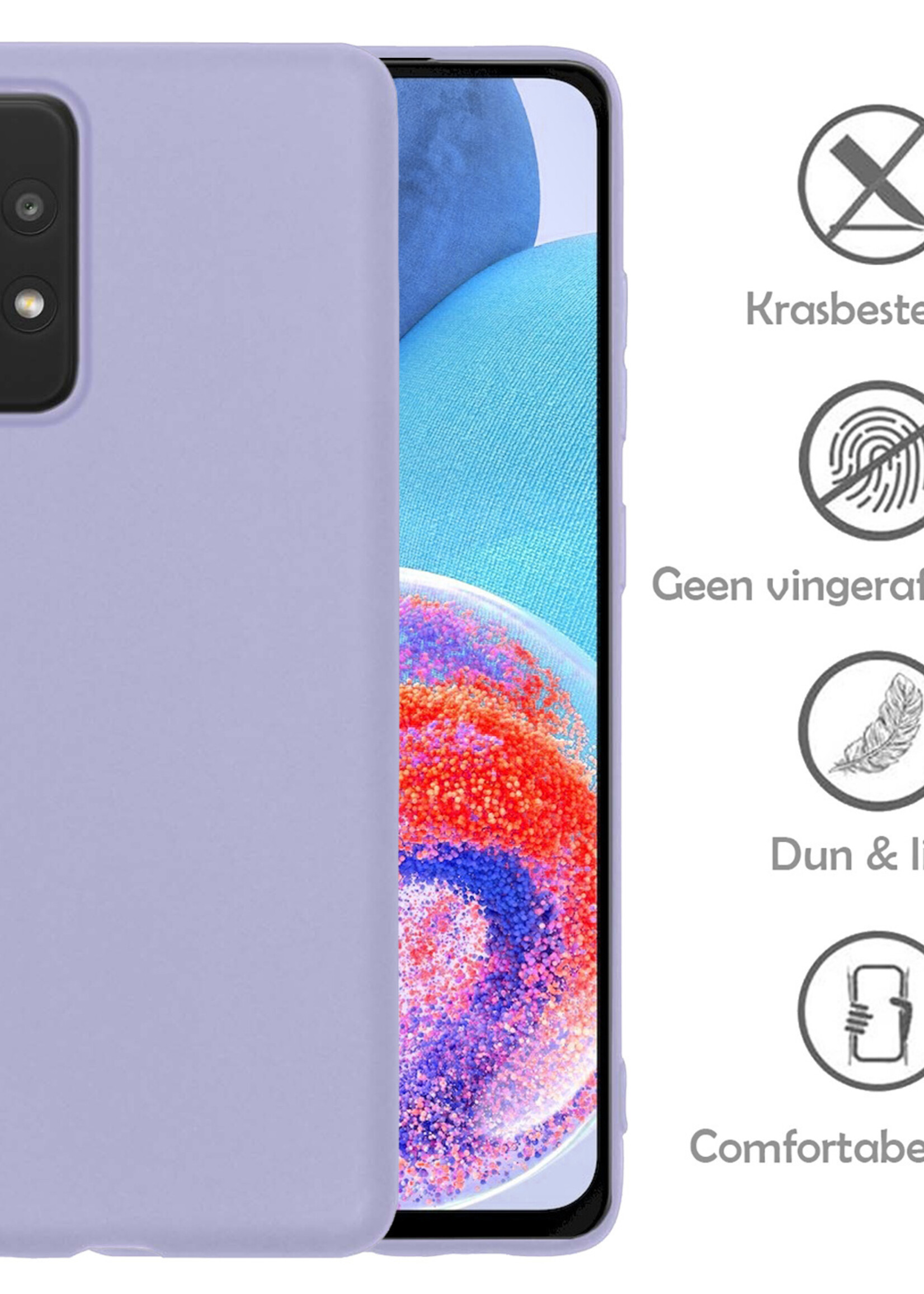 LUQ Hoesje Geschikt voor Samsung A23 Hoesje Siliconen Case Met Screenprotector - Hoes Geschikt voor Samsung Galaxy A23 Hoes Siliconen - Lila