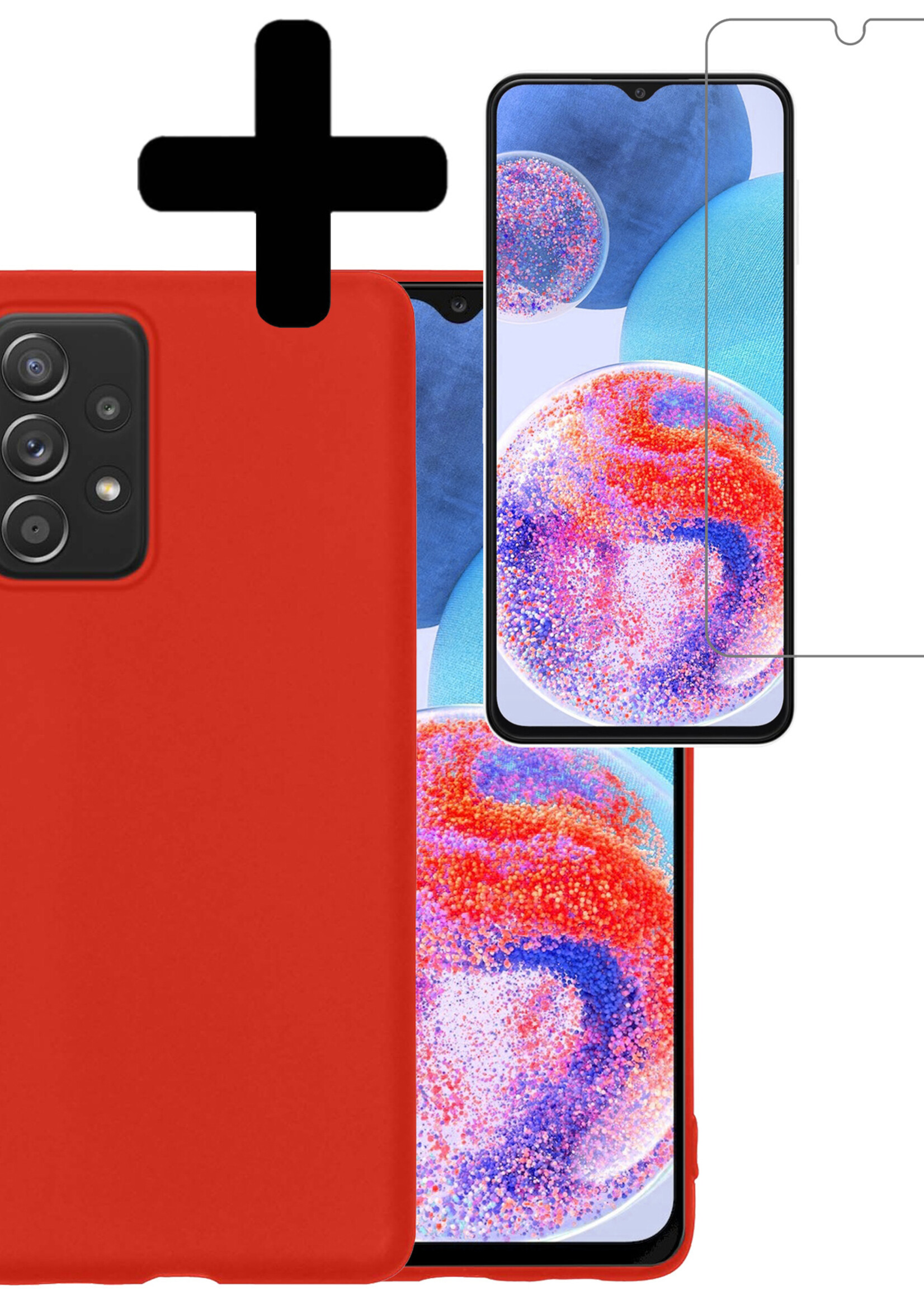 LUQ Hoesje Geschikt voor Samsung A23 Hoesje Siliconen Case Met Screenprotector - Hoes Geschikt voor Samsung Galaxy A23 Hoes Siliconen - Rood