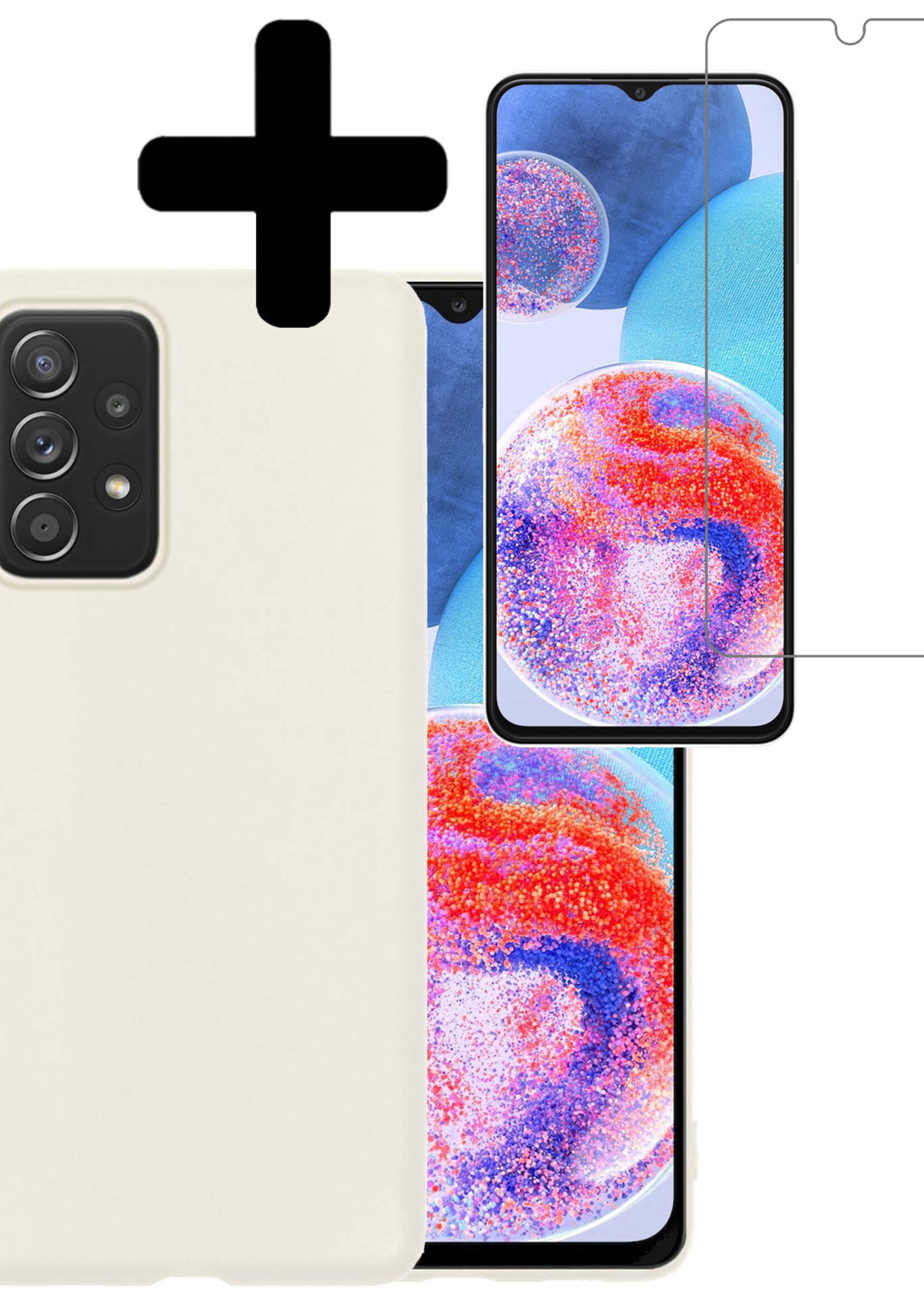 LUQ Hoesje Geschikt voor Samsung A23 Hoesje Siliconen Case Met Screenprotector - Hoes Geschikt voor Samsung Galaxy A23 Hoes Siliconen - Wit