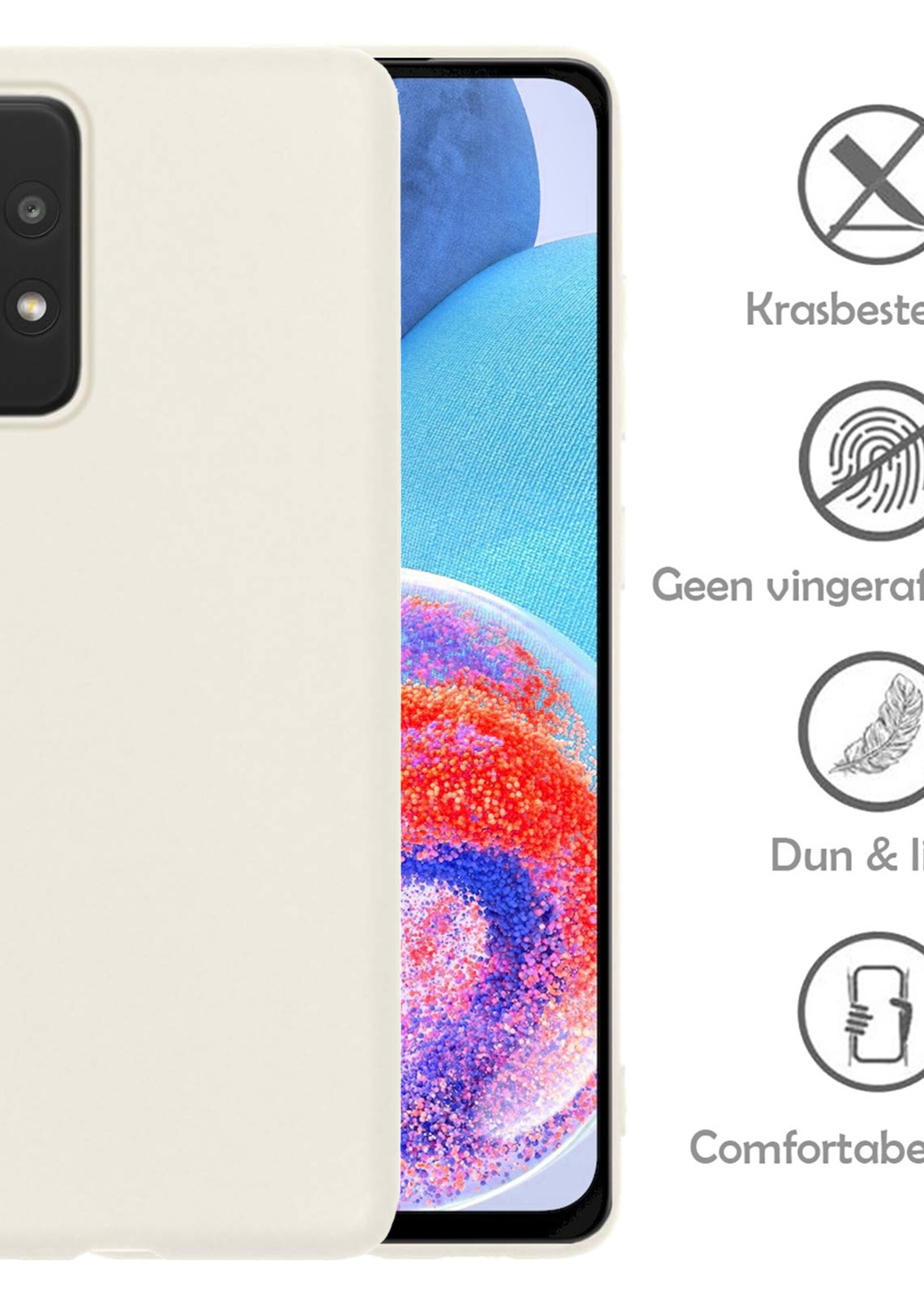 LUQ Hoesje Geschikt voor Samsung A23 Hoesje Siliconen Case Met Screenprotector - Hoes Geschikt voor Samsung Galaxy A23 Hoes Siliconen - Wit