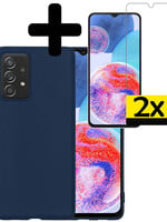 LUQ Samsung Galaxy A23 Hoesje Siliconen Met 2x Screenprotector - Donkerblauw