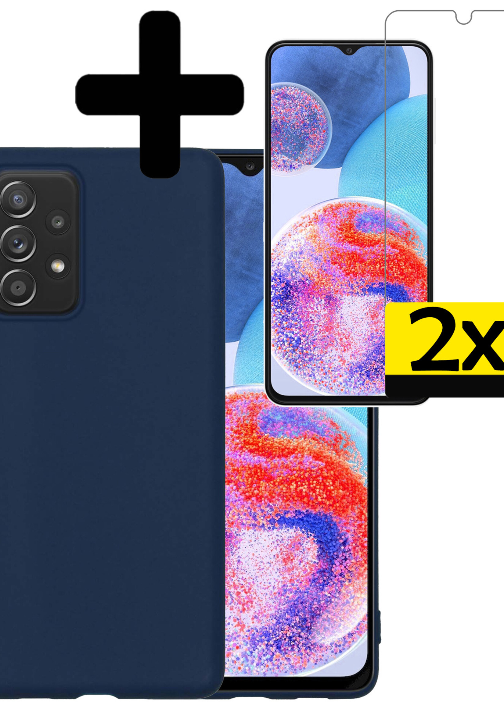 LUQ Hoesje Geschikt voor Samsung A23 Hoesje Siliconen Case Met 2x Screenprotector - Hoes Geschikt voor Samsung Galaxy A23 Hoes Siliconen - Donkerblauw