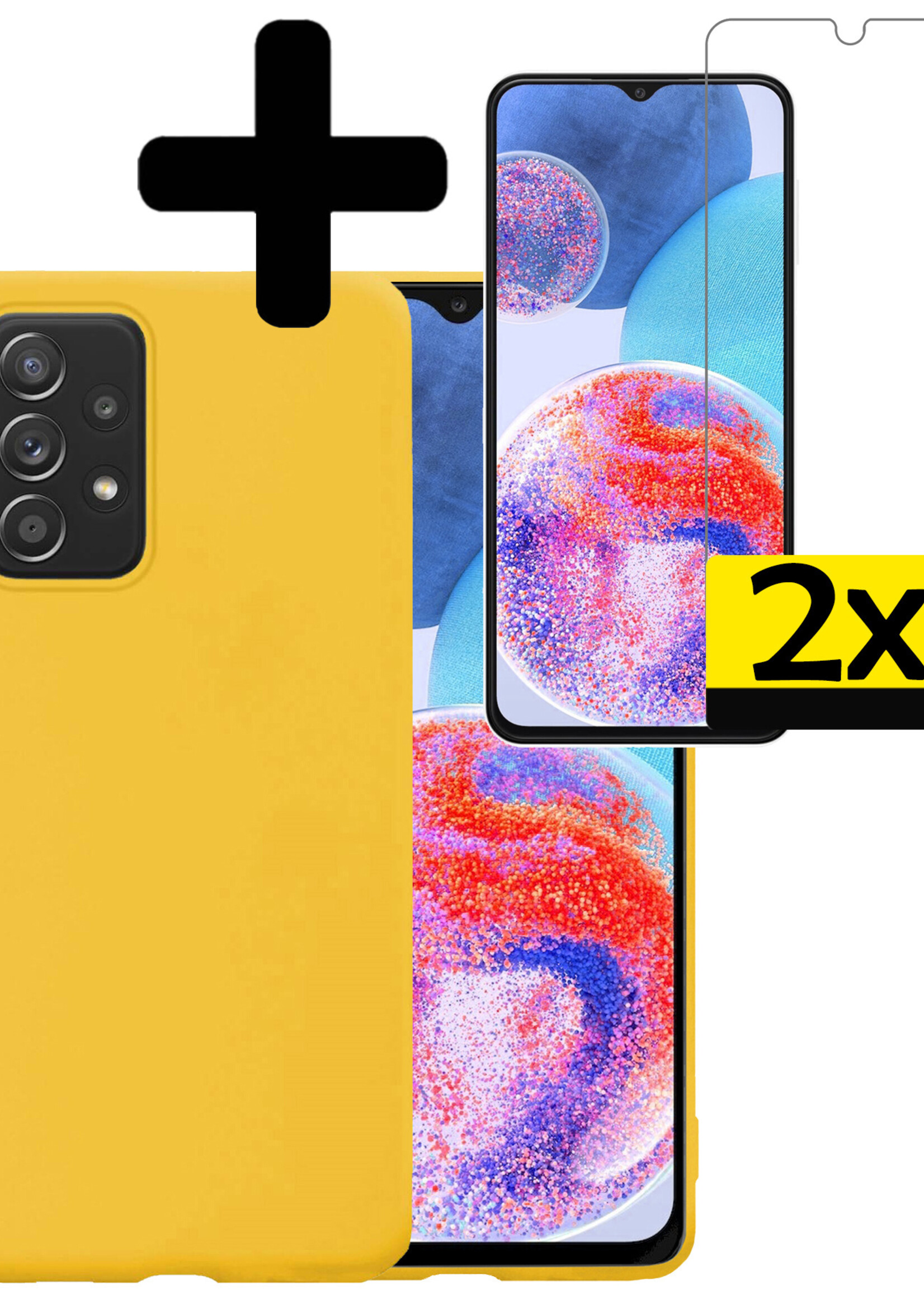 LUQ Hoesje Geschikt voor Samsung A23 Hoesje Siliconen Case Met 2x Screenprotector - Hoes Geschikt voor Samsung Galaxy A23 Hoes Siliconen - Geel