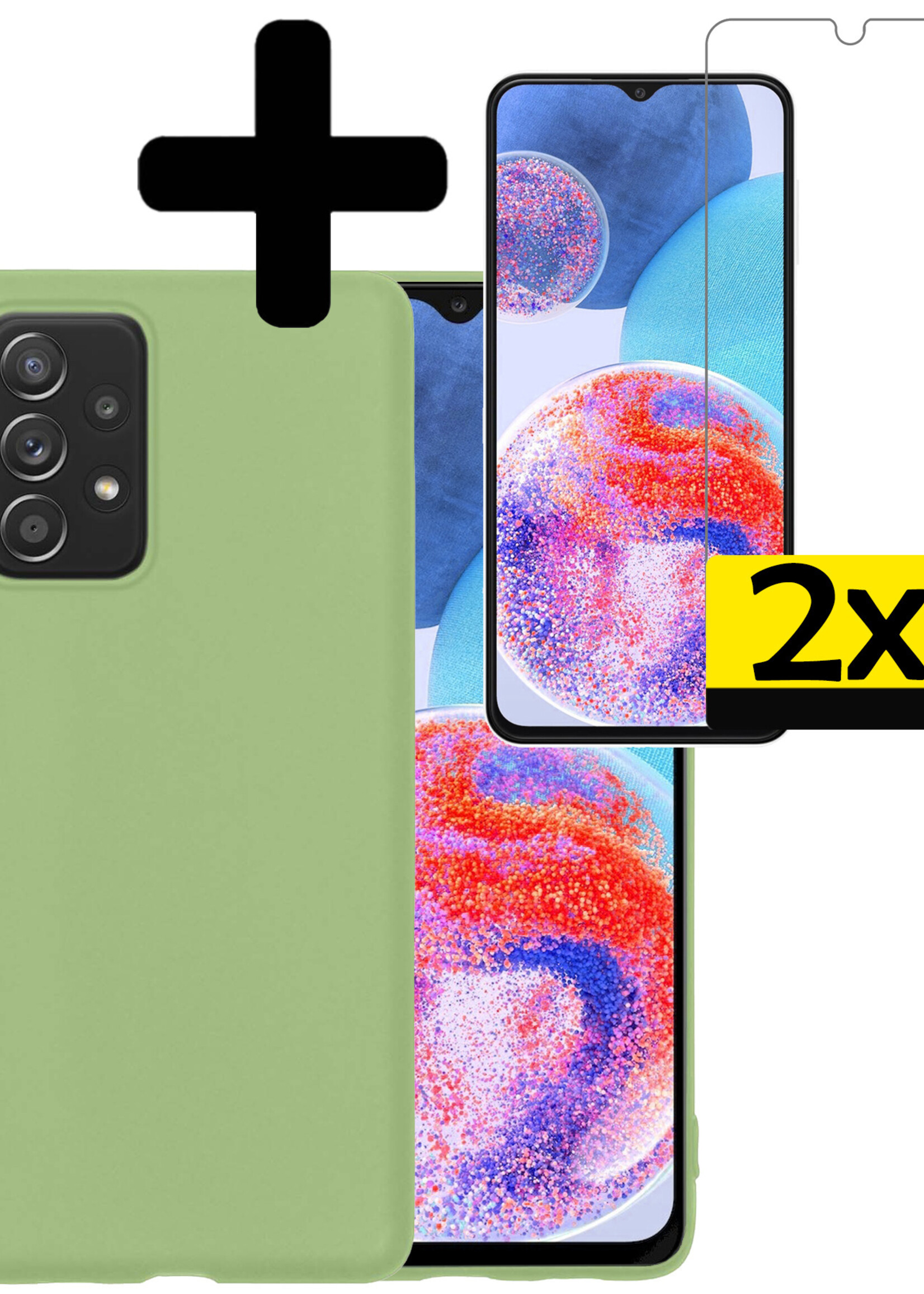 LUQ Hoesje Geschikt voor Samsung A23 Hoesje Siliconen Case Met 2x Screenprotector - Hoes Geschikt voor Samsung Galaxy A23 Hoes Siliconen - Groen