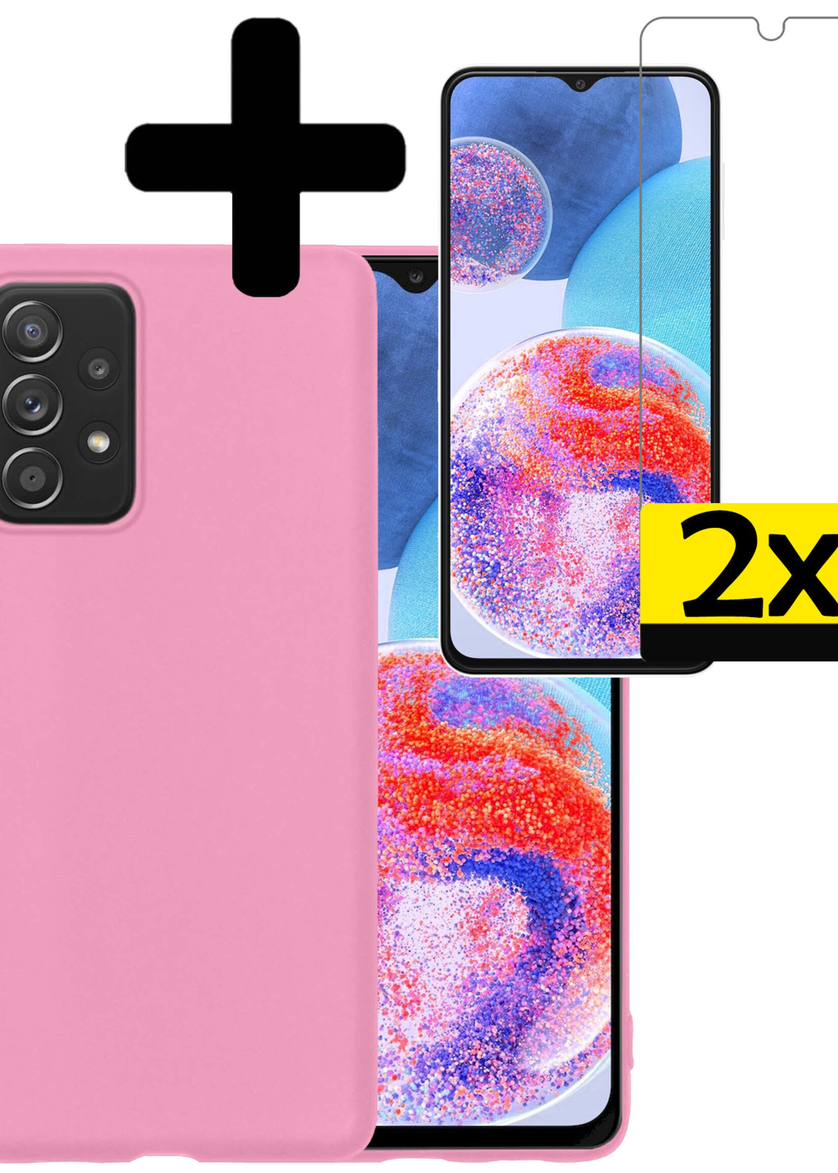 LUQ Hoesje Geschikt voor Samsung A23 Hoesje Siliconen Case Met 2x Screenprotector - Hoes Geschikt voor Samsung Galaxy A23 Hoes Siliconen - Lichtroze