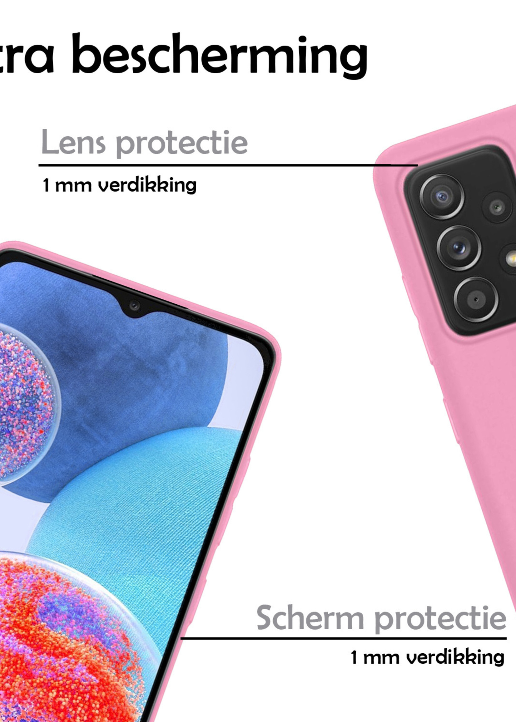 Hoesje Geschikt voor Samsung A23 Hoesje Siliconen Case Met 2x Screenprotector - Hoes Geschikt voor Samsung Galaxy A23 Hoes Siliconen - Lichtroze