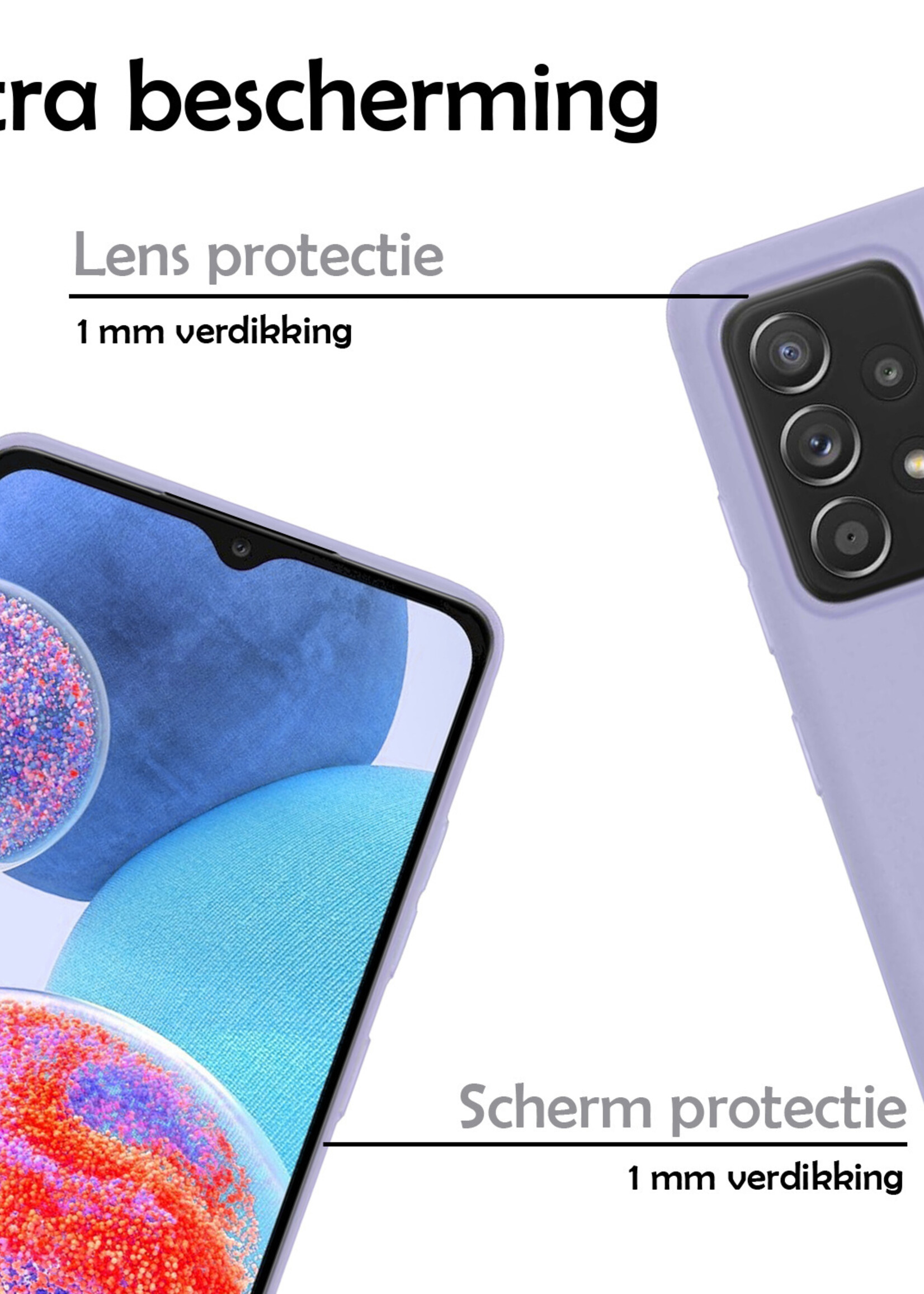 LUQ Hoesje Geschikt voor Samsung A23 Hoesje Siliconen Case Met 2x Screenprotector - Hoes Geschikt voor Samsung Galaxy A23 Hoes Siliconen - Lila