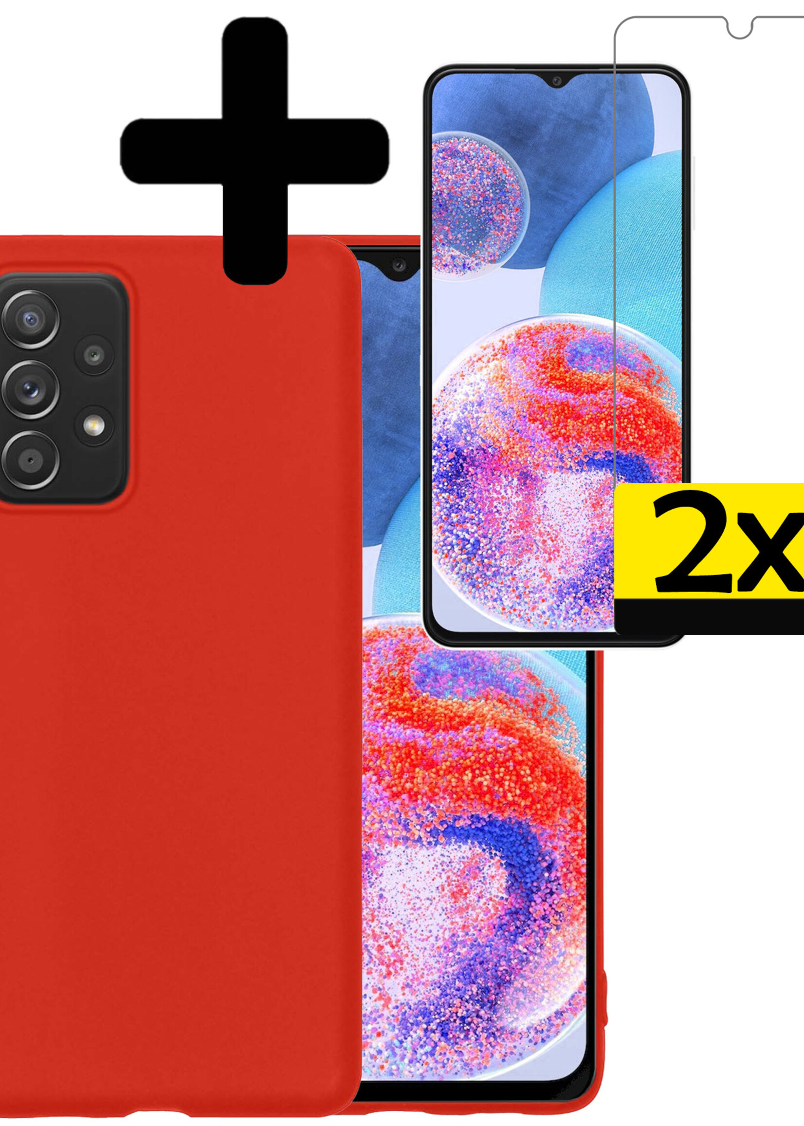LUQ Hoesje Geschikt voor Samsung A23 Hoesje Siliconen Case Met 2x Screenprotector - Hoes Geschikt voor Samsung Galaxy A23 Hoes Siliconen - Rood