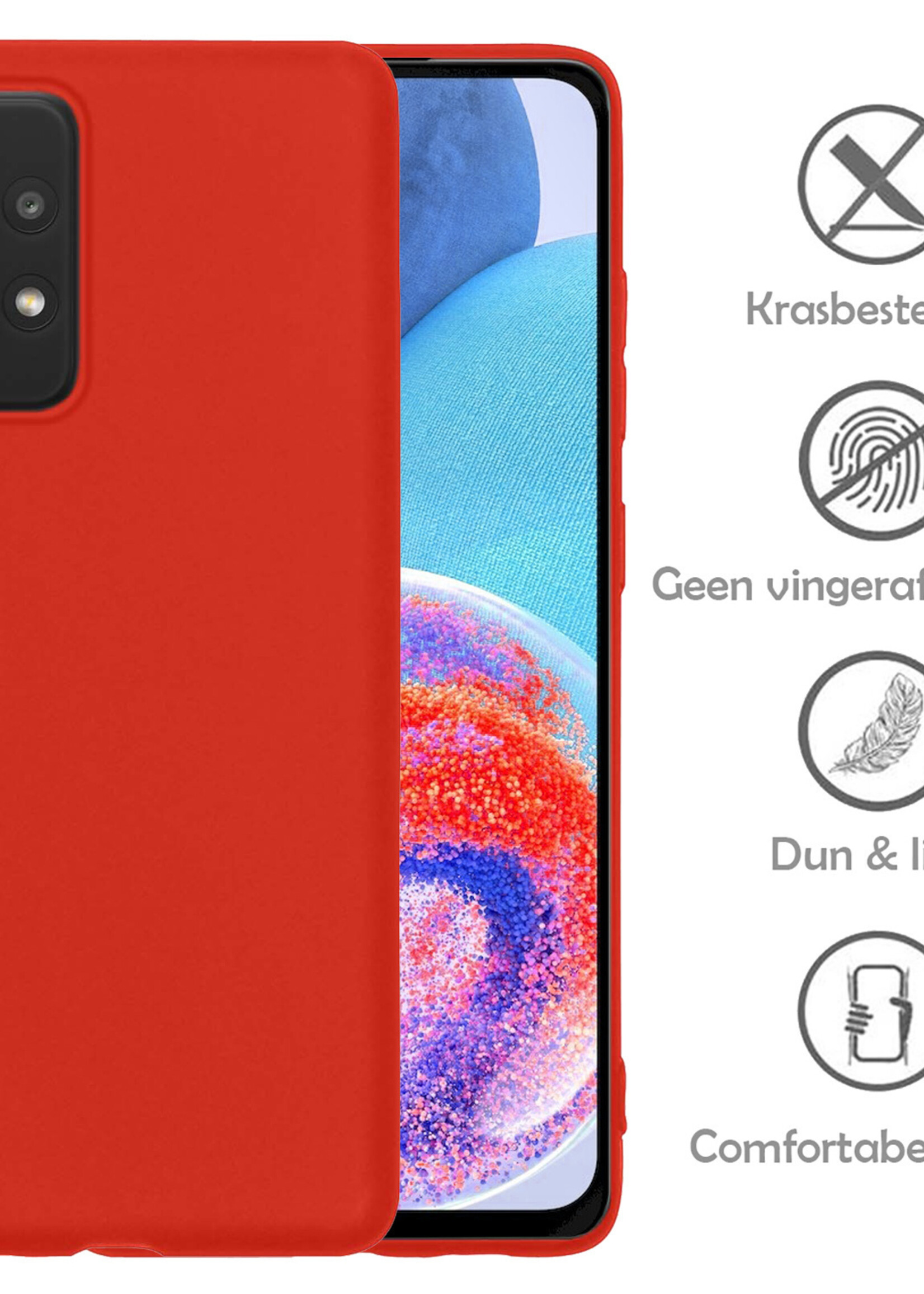 LUQ Hoesje Geschikt voor Samsung A23 Hoesje Siliconen Case Met 2x Screenprotector - Hoes Geschikt voor Samsung Galaxy A23 Hoes Siliconen - Rood