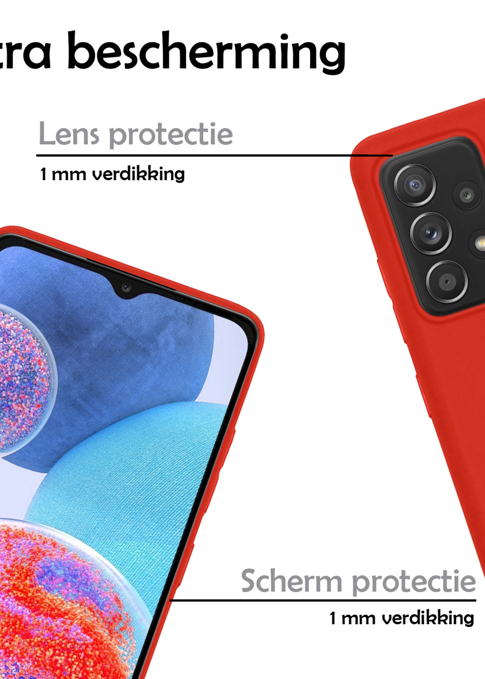 Hoesje Geschikt voor Samsung A23 Hoesje Siliconen Case Met 2x Screenprotector - Hoes Geschikt voor Samsung Galaxy A23 Hoes Siliconen - Rood