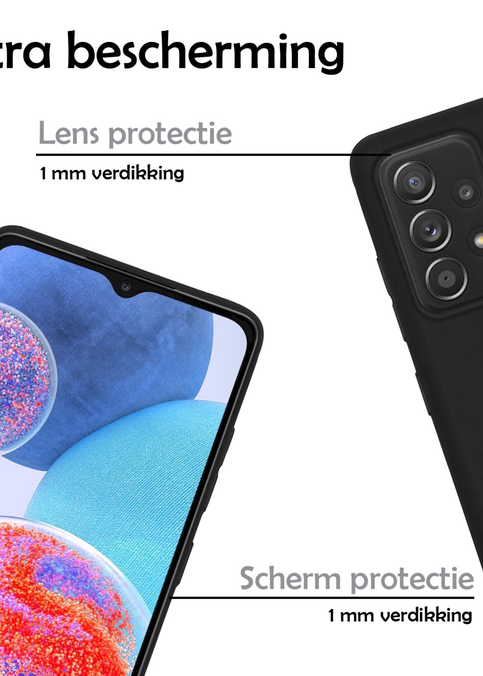 LUQ Hoesje Geschikt voor Samsung A23 Hoesje Siliconen Case Met 2x Screenprotector - Hoes Geschikt voor Samsung Galaxy A23 Hoes Siliconen - Zwart