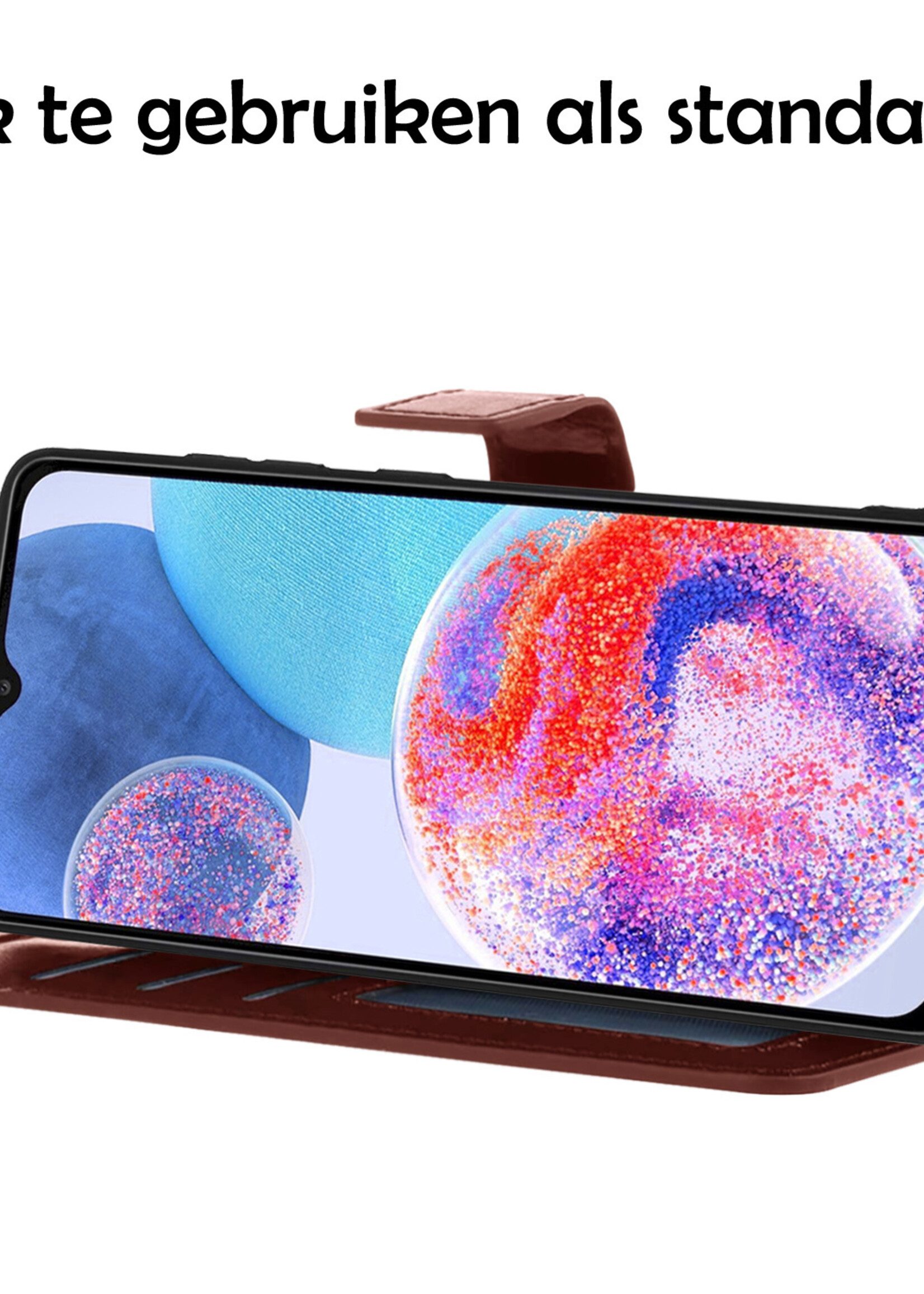 LUQ Hoesje Geschikt voor Samsung A23 Hoesje Book Case Hoes Wallet Cover Met Screenprotector - Hoes Geschikt voor Samsung Galaxy A23 Hoesje Bookcase Hoes - Bruin