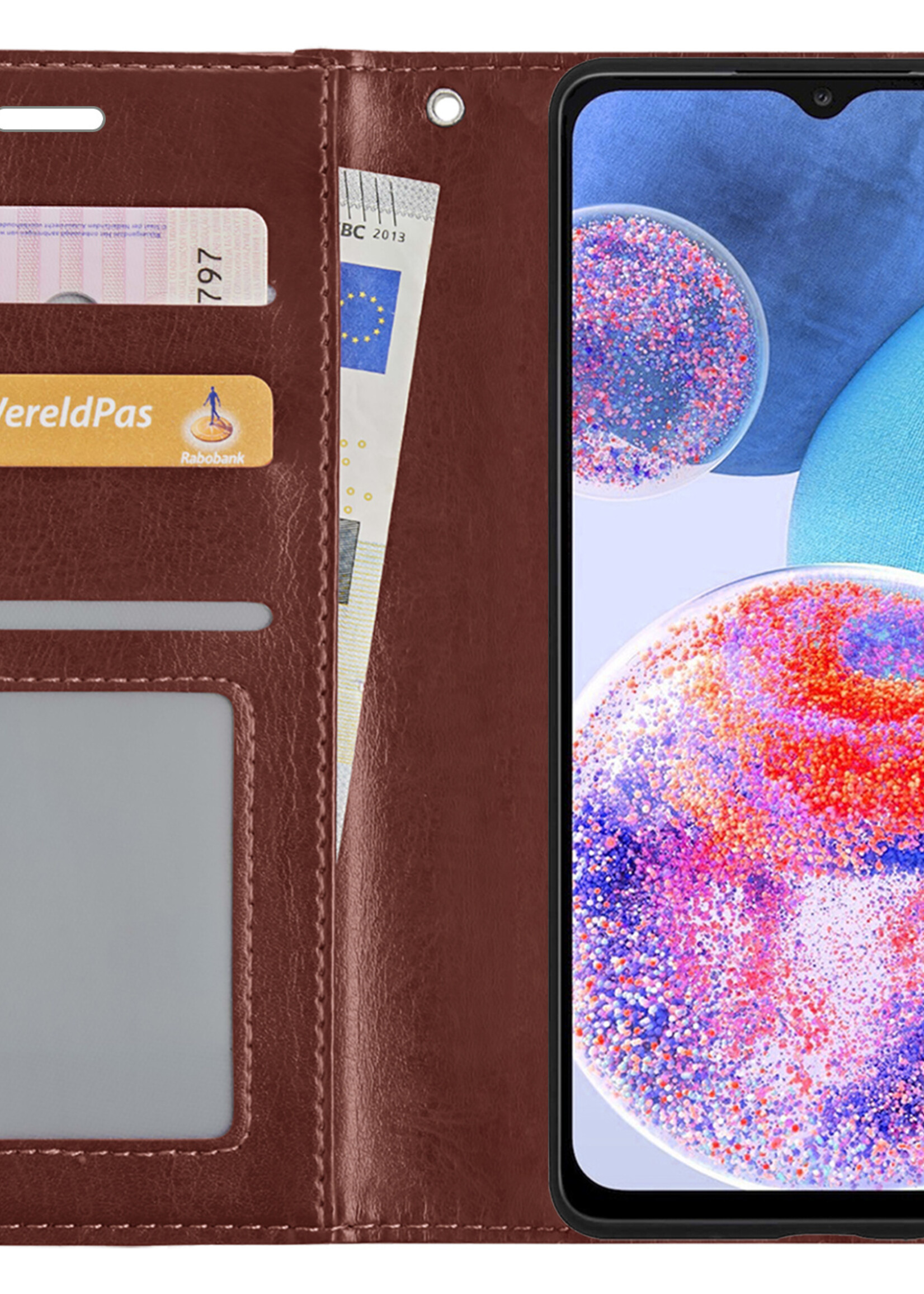 LUQ Hoesje Geschikt voor Samsung A23 Hoesje Book Case Hoes Wallet Cover Met Screenprotector - Hoes Geschikt voor Samsung Galaxy A23 Hoesje Bookcase Hoes - Bruin