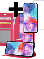 LUQ LUQ Samsung Galaxy A23 Hoesje Bookcase Donkerroze Met Screenprotector
