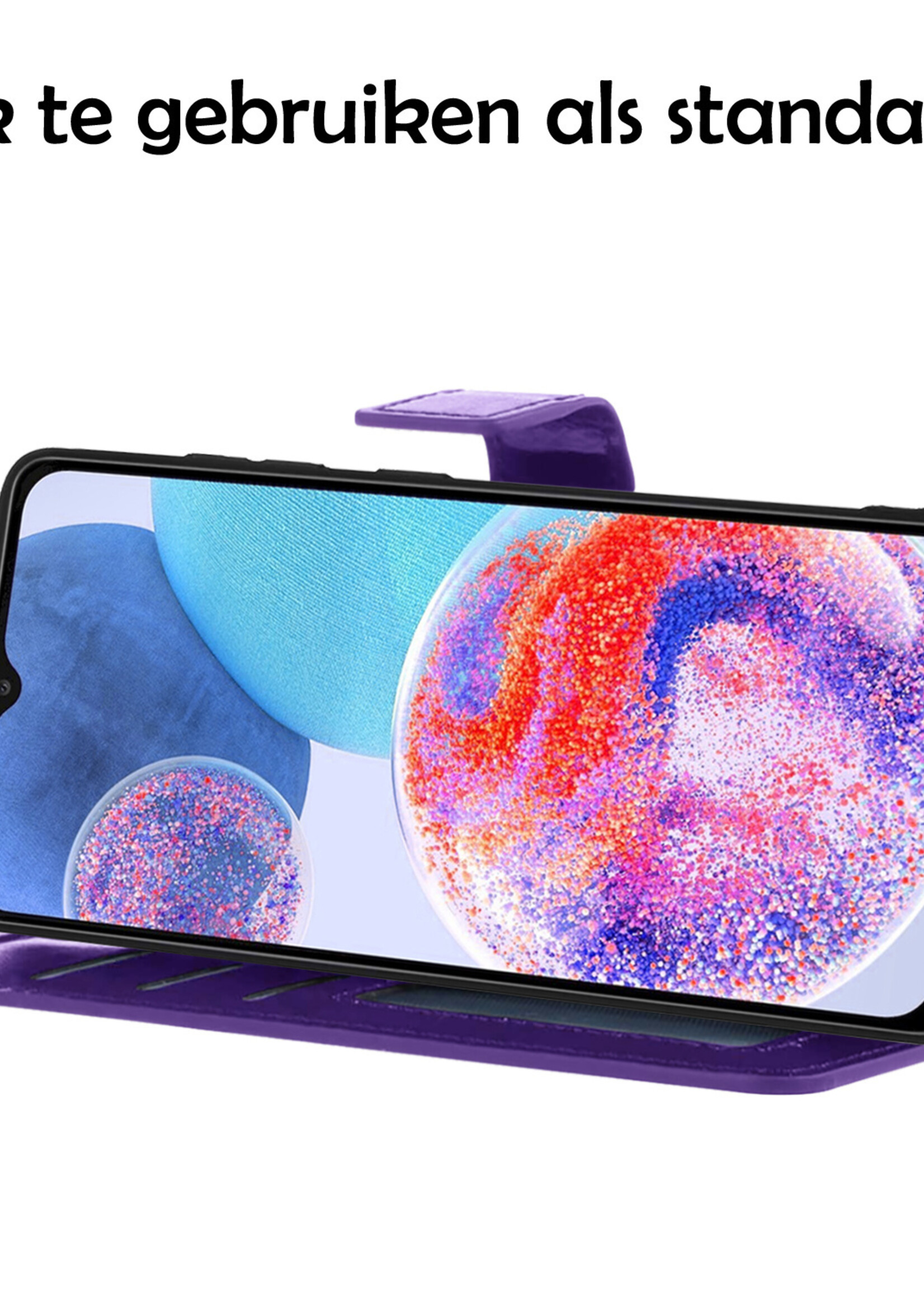LUQ Hoesje Geschikt voor Samsung A23 Hoesje Book Case Hoes Wallet Cover Met Screenprotector - Hoes Geschikt voor Samsung Galaxy A23 Hoesje Bookcase Hoes - Paars