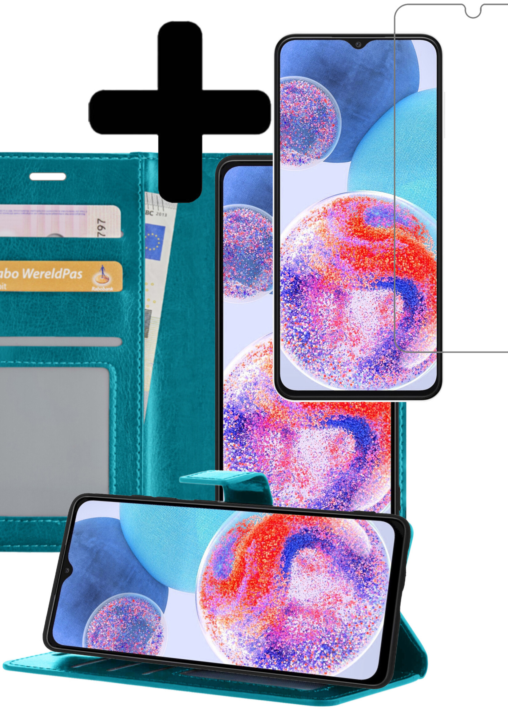 LUQ Hoesje Geschikt voor Samsung A23 Hoesje Book Case Hoes Wallet Cover Met Screenprotector - Hoes Geschikt voor Samsung Galaxy A23 Hoesje Bookcase Hoes - Turquoise