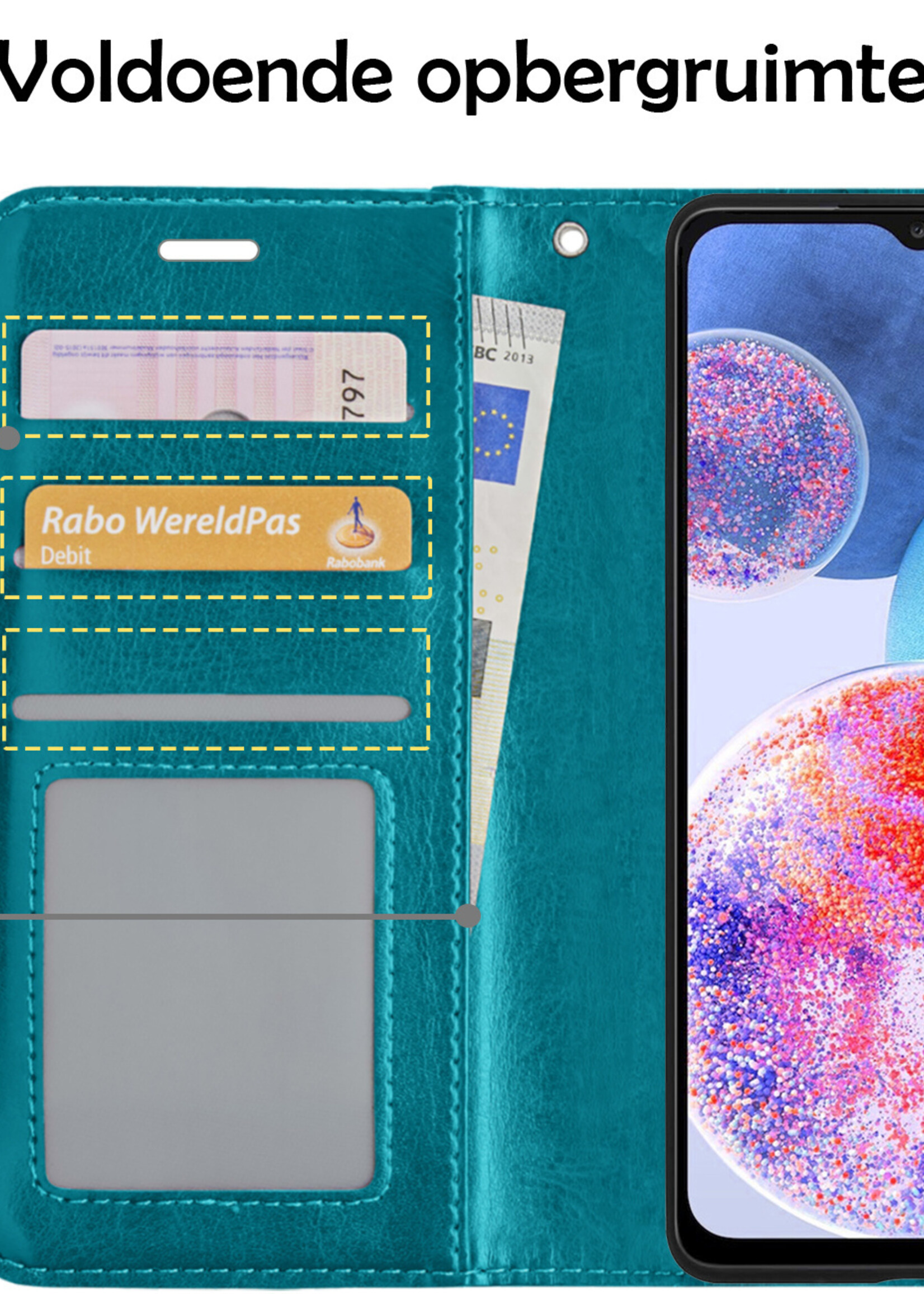 Hoesje Geschikt voor Samsung A23 Hoesje Book Case Hoes Wallet Cover Met Screenprotector - Hoes Geschikt voor Samsung Galaxy A23 Hoesje Bookcase Hoes - Turquoise