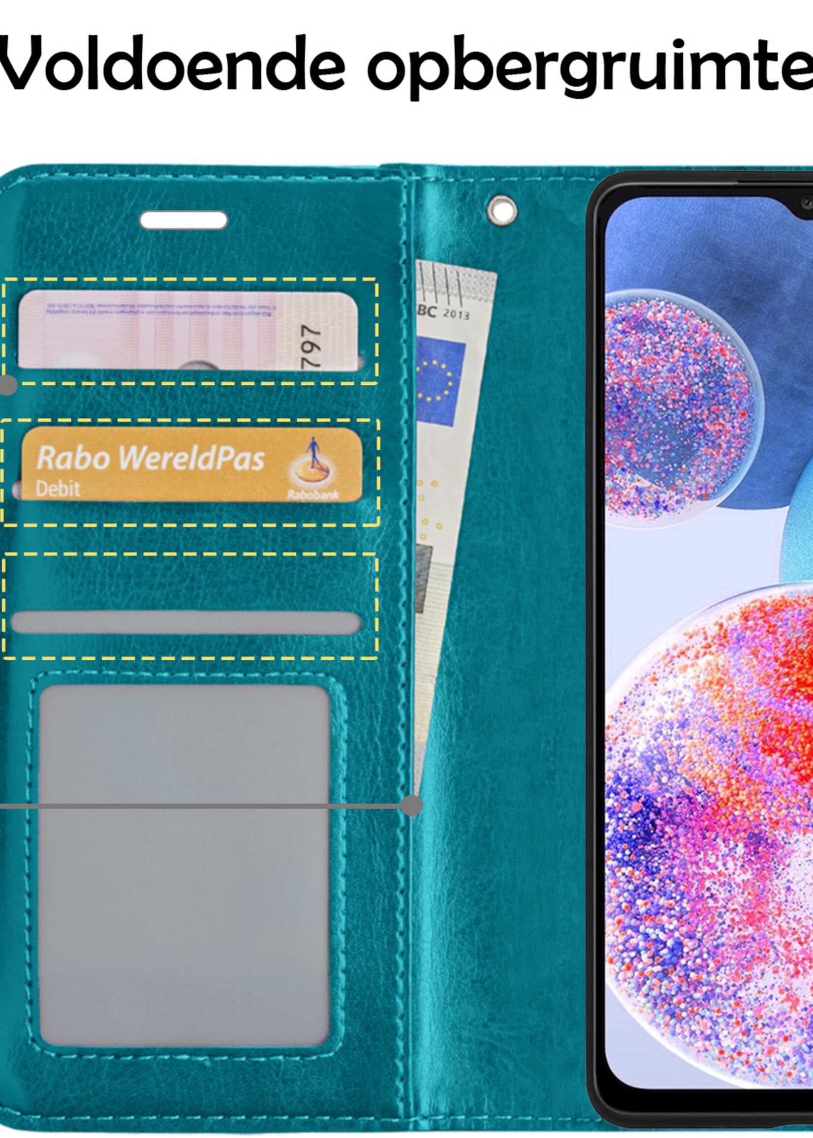 LUQ Hoesje Geschikt voor Samsung A23 Hoesje Book Case Hoes Wallet Cover Met Screenprotector - Hoes Geschikt voor Samsung Galaxy A23 Hoesje Bookcase Hoes - Turquoise