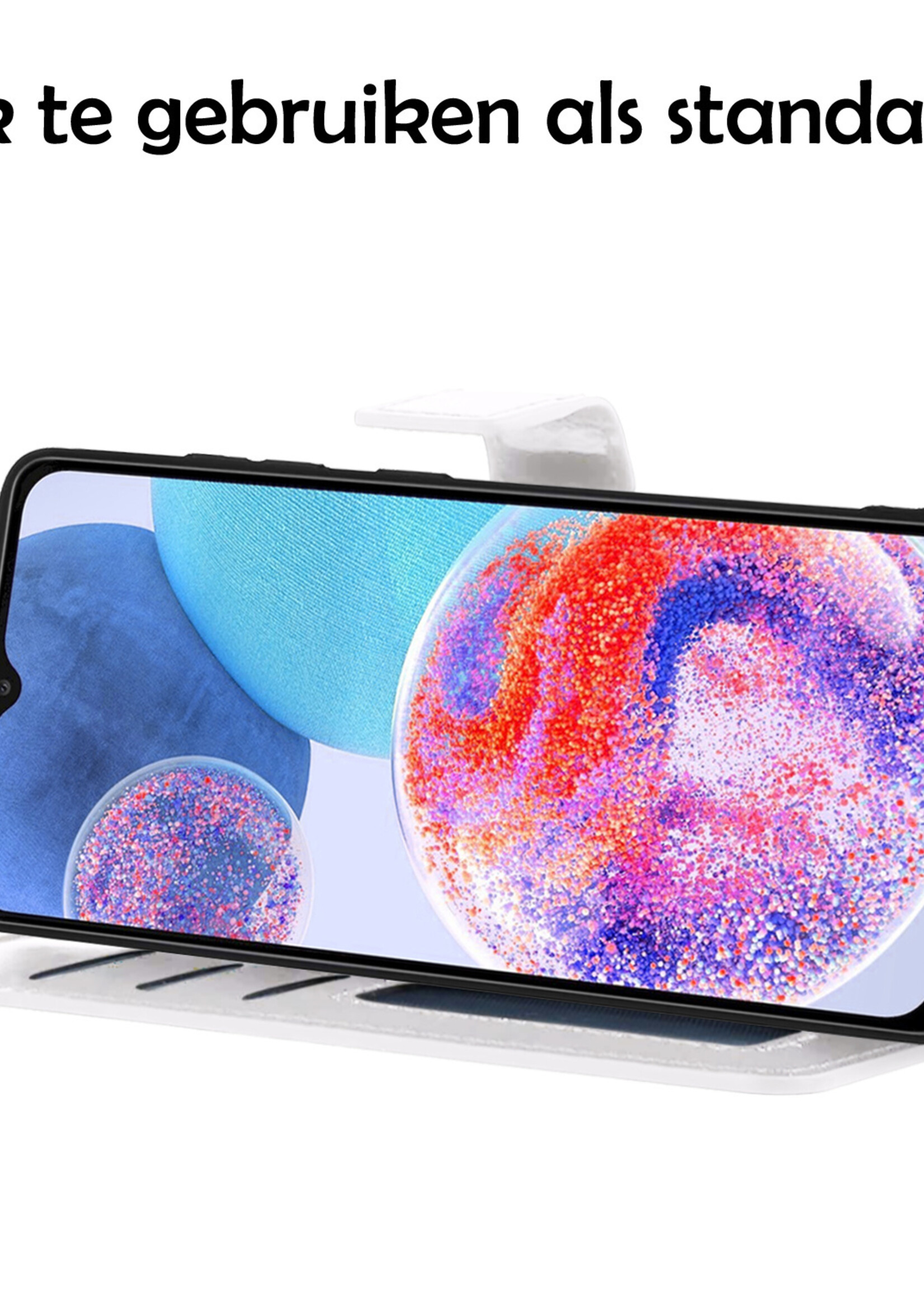 LUQ Hoesje Geschikt voor Samsung A23 Hoesje Book Case Hoes Wallet Cover Met Screenprotector - Hoes Geschikt voor Samsung Galaxy A23 Hoesje Bookcase Hoes - Wit