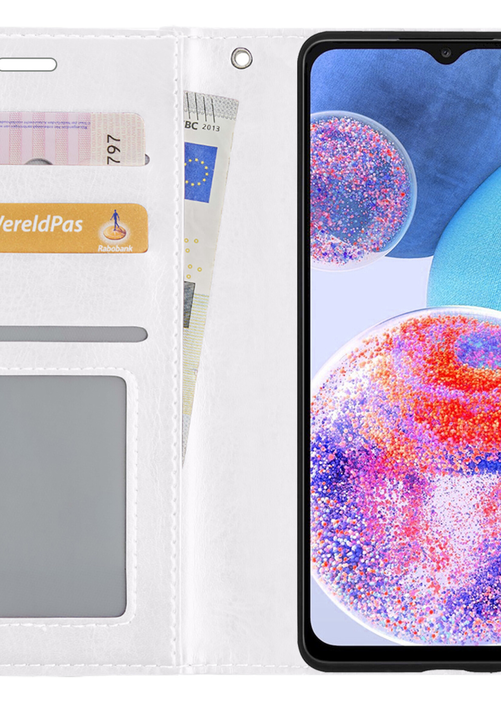 LUQ Hoesje Geschikt voor Samsung A23 Hoesje Book Case Hoes Wallet Cover Met Screenprotector - Hoes Geschikt voor Samsung Galaxy A23 Hoesje Bookcase Hoes - Wit