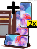 LUQ Samsung Galaxy A23 Hoesje Bookcase Bruin Met 2x Screenprotector