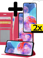 LUQ LUQ Samsung Galaxy A23 Hoesje Bookcase Donkerroze Met 2x Screenprotector