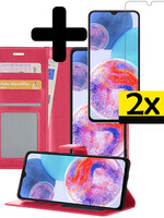 LUQ Samsung Galaxy A23 Hoesje Bookcase Donkerroze Met 2x Screenprotector