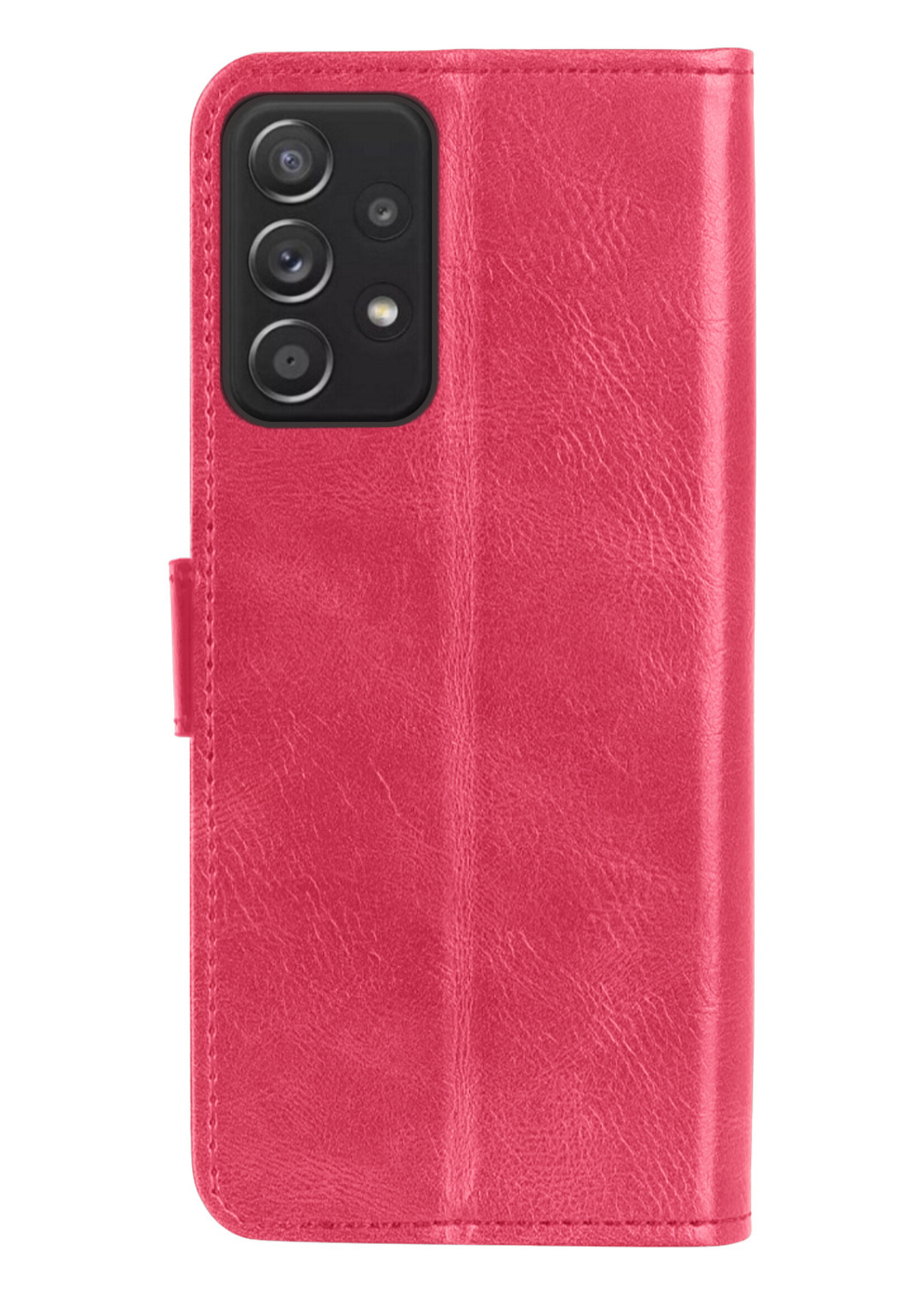 Hoesje Geschikt voor Samsung A23 Hoesje Book Case Hoes Wallet Cover Met 2x Screenprotector - Hoes Geschikt voor Samsung Galaxy A23 Hoesje Bookcase Hoes - Donkerroze