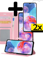 LUQ LUQ Samsung Galaxy A23 Hoesje Bookcase Lichtroze Met 2x Screenprotector