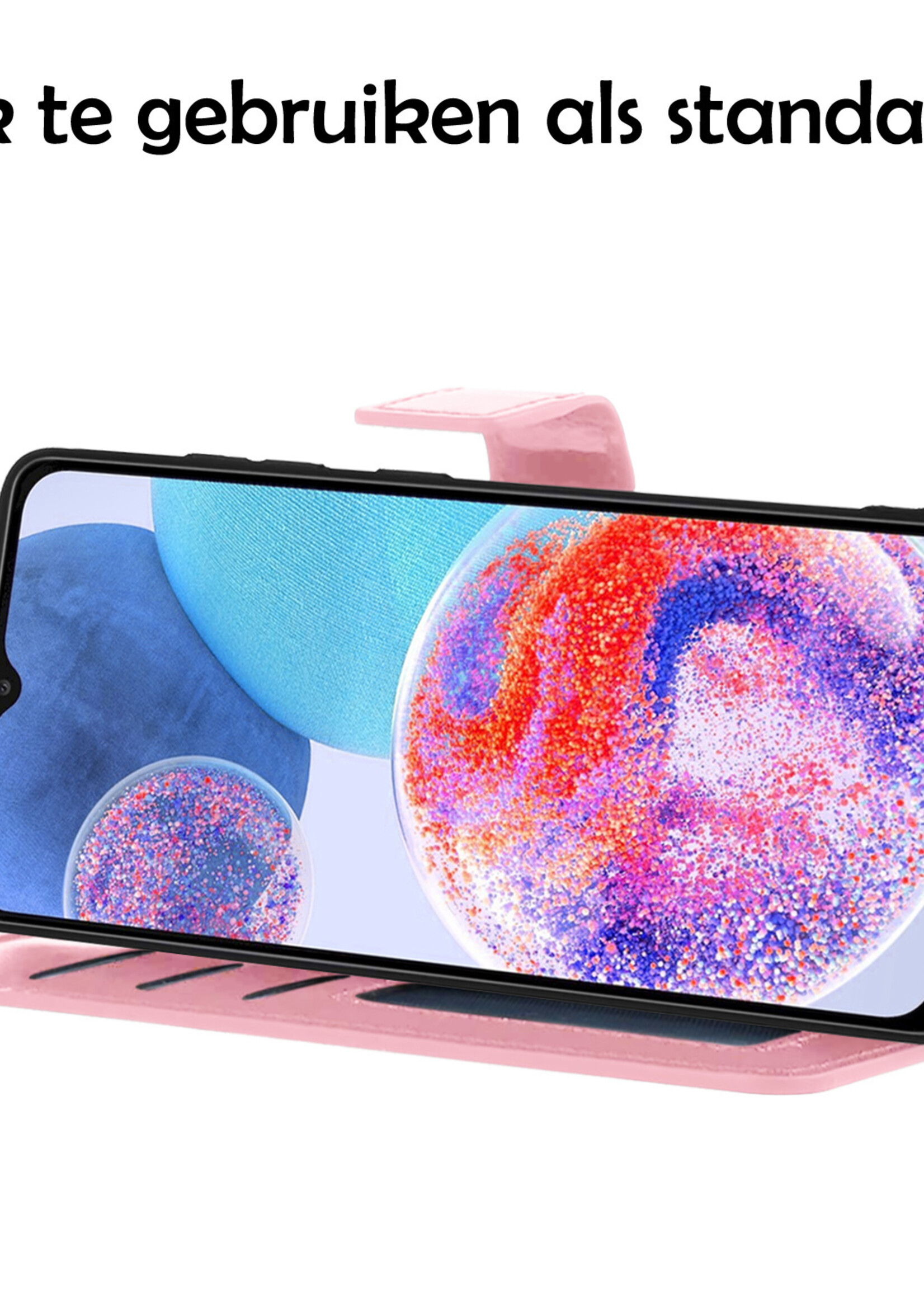 LUQ Hoesje Geschikt voor Samsung A23 Hoesje Book Case Hoes Wallet Cover Met 2x Screenprotector - Hoes Geschikt voor Samsung Galaxy A23 Hoesje Bookcase Hoes - Lichtroze