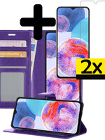 LUQ Samsung Galaxy A23 Hoesje Bookcase Paars Met 2x Screenprotector
