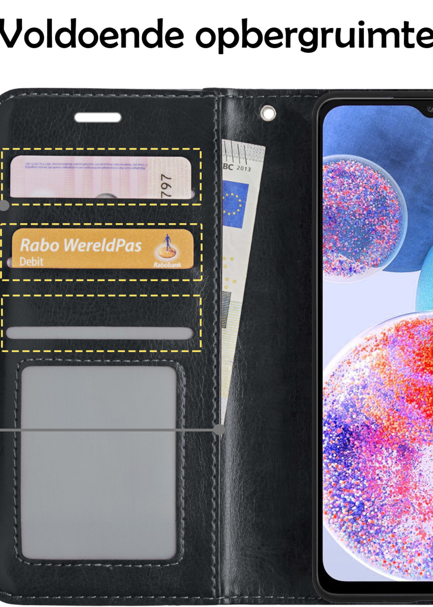 LUQ Hoesje Geschikt voor Samsung A23 Hoesje Book Case Hoes Wallet Cover Met 2x Screenprotector - Hoes Geschikt voor Samsung Galaxy A23 Hoesje Bookcase Hoes - Zwart