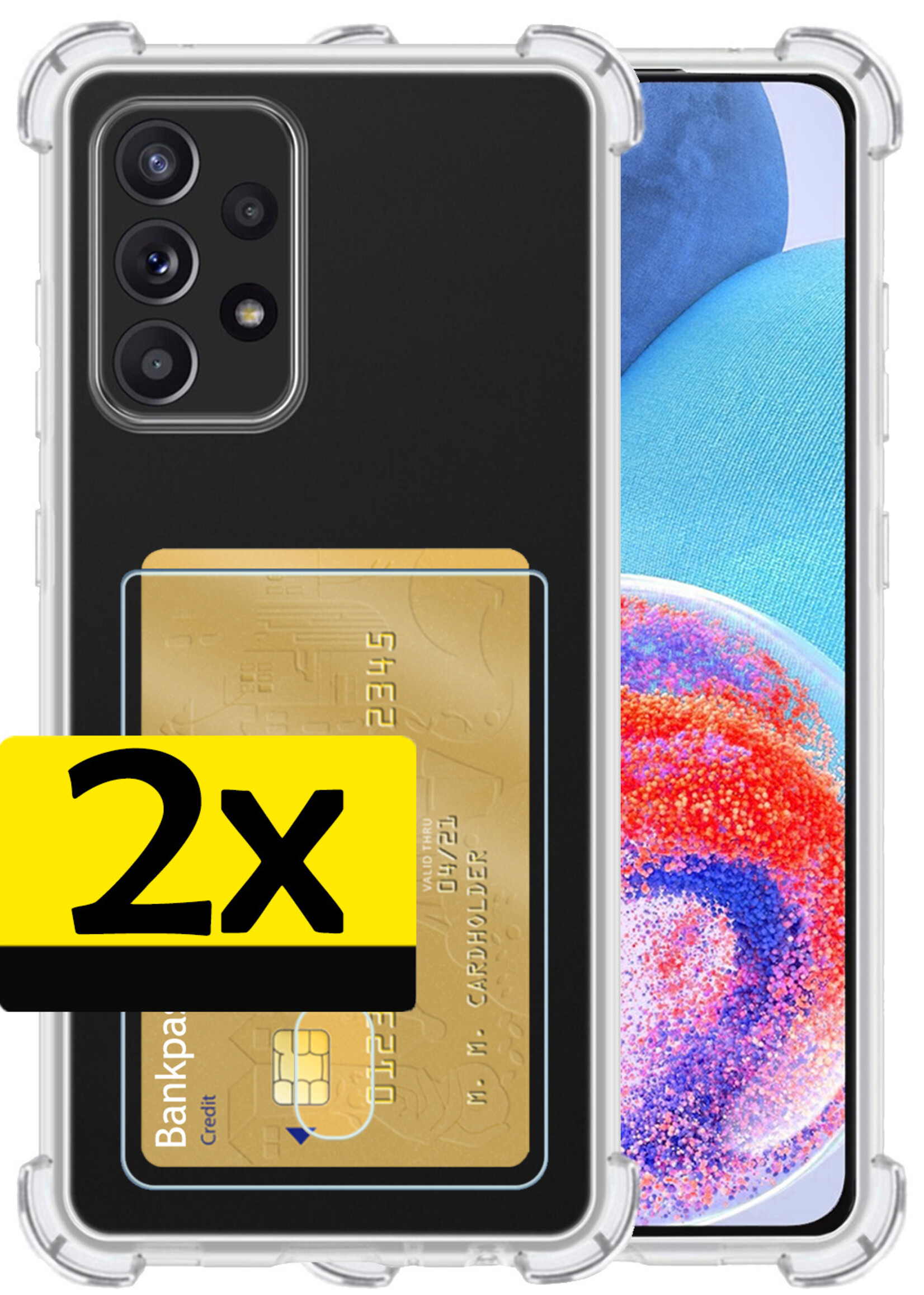 LUQ Hoesje Geschikt voor Samsung A23 Hoesje Case Pashouder Cover Siliconen - Hoes Geschikt voor Samsung Galaxy A23 Hoesje Met Kaarthouder - Transparant - 2 Stuks