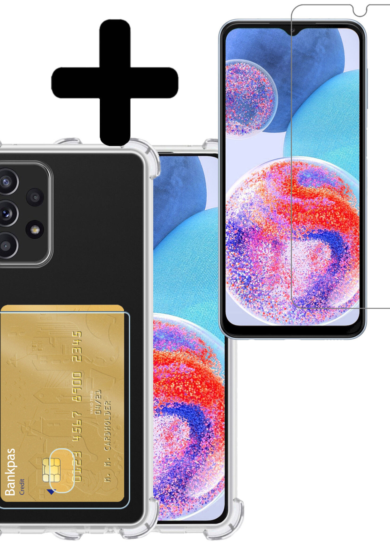 LUQ Hoesje Geschikt voor Samsung A23 Hoesje Case Pashouder Cover Siliconen Met Screenprotector - Hoes Geschikt voor Samsung Galaxy A23 Hoesje Met Kaarthouder- Transparant