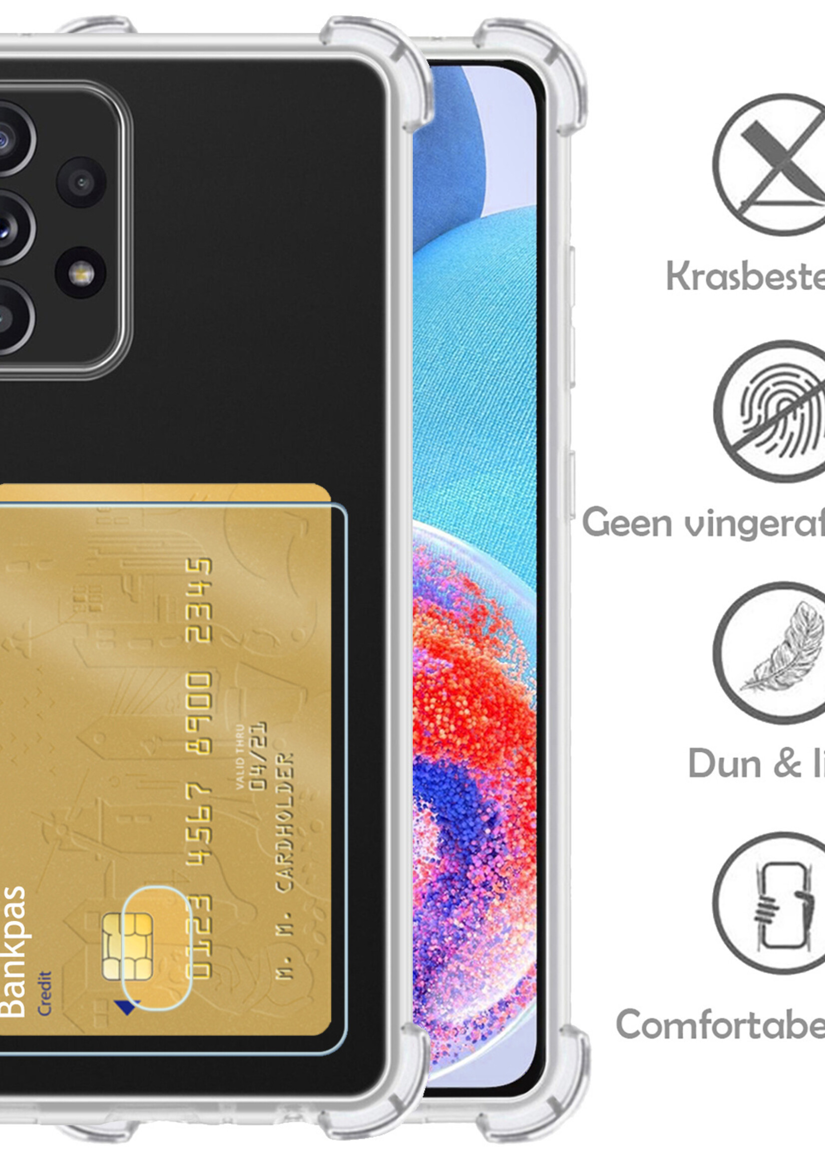 LUQ Hoesje Geschikt voor Samsung A23 Hoesje Case Pashouder Cover Siliconen Met 2x Screenprotector - Hoes Geschikt voor Samsung Galaxy A23 Hoesje Met Kaarthouder- Transparant