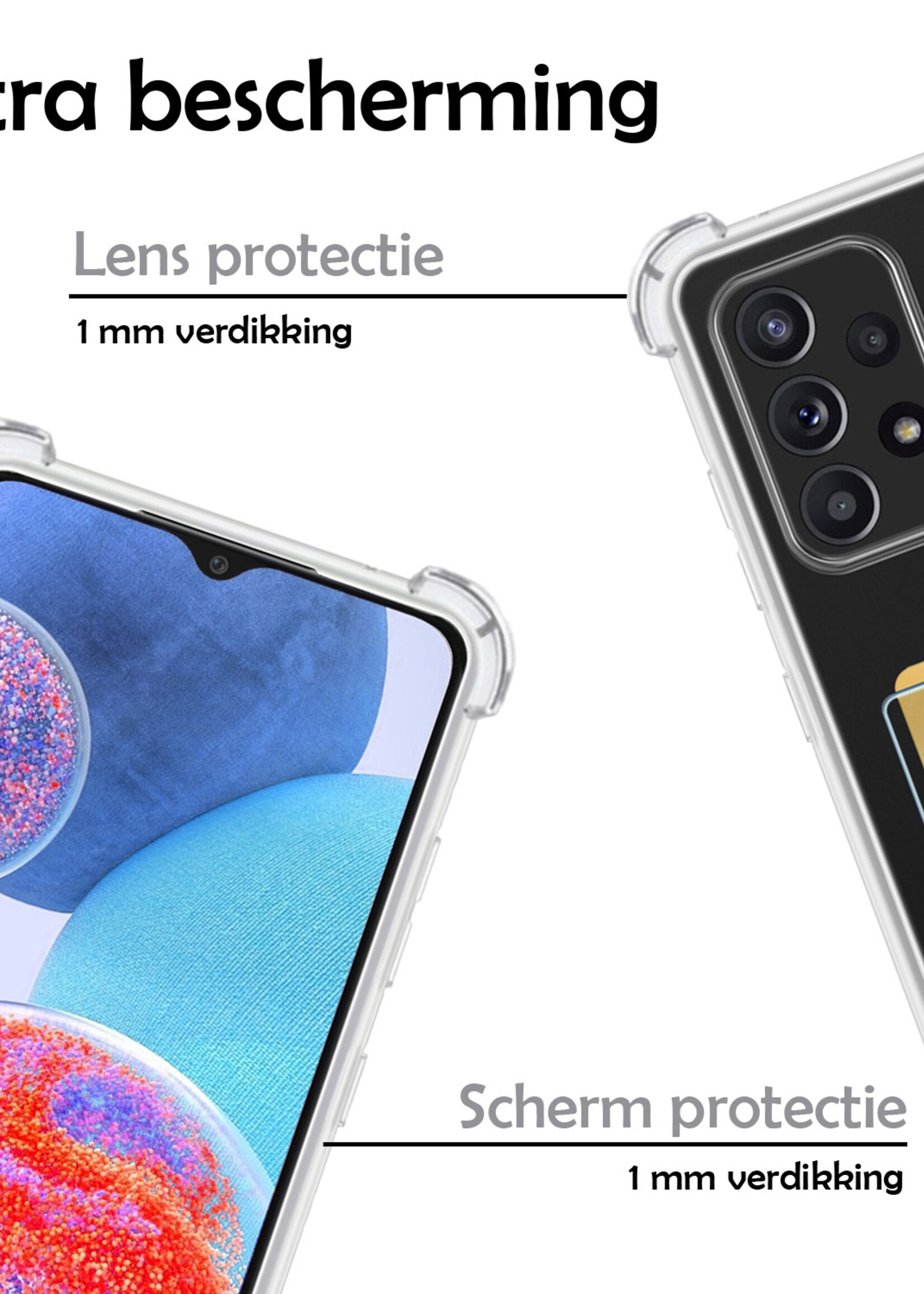 LUQ Hoesje Geschikt voor Samsung A23 Hoesje Case Pashouder Cover Siliconen Met 2x Screenprotector - Hoes Geschikt voor Samsung Galaxy A23 Hoesje Met Kaarthouder- Transparant