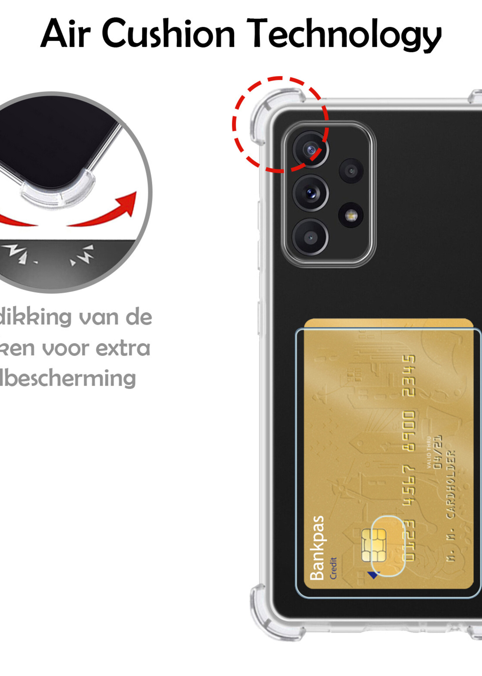 LUQ Hoesje Geschikt voor Samsung A23 Hoesje Case Pashouder Cover Siliconen Met 2x Screenprotector - Hoes Geschikt voor Samsung Galaxy A23 Hoesje Met Kaarthouder- Transparant