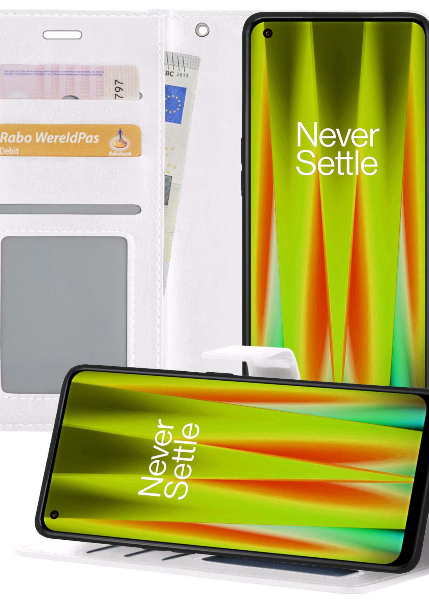 LUQ Hoesje Geschikt voor OnePlus Nord CE 2 Hoesje Book Case Hoes Wallet Cover - Hoes Geschikt voor OnePlus Nord CE 2 Hoesje Bookcase Hoes - Wit