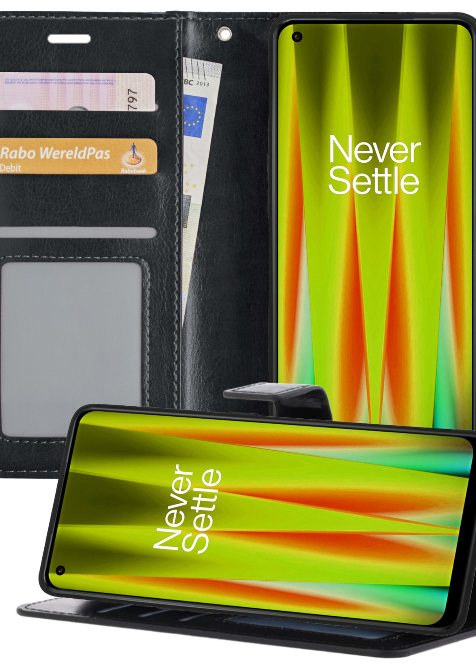 LUQ Hoesje Geschikt voor OnePlus Nord CE 2 Hoesje Book Case Hoes Wallet Cover - Hoes Geschikt voor OnePlus Nord CE 2 Hoesje Bookcase Hoes - Zwart