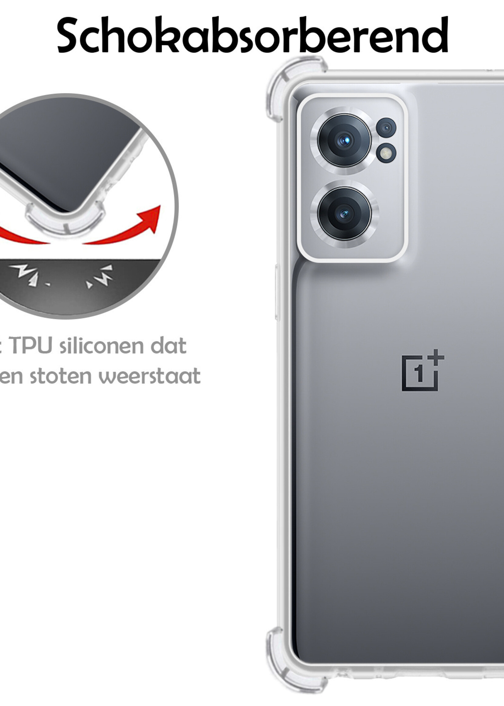 LUQ Hoesje Geschikt voor OnePlus Nord CE 2 Hoesje Shockproof Case Siliconen Met Screenprotector - Hoes Geschikt voor OnePlus Nord CE 2 Hoes Cover Siliconen - Transparant