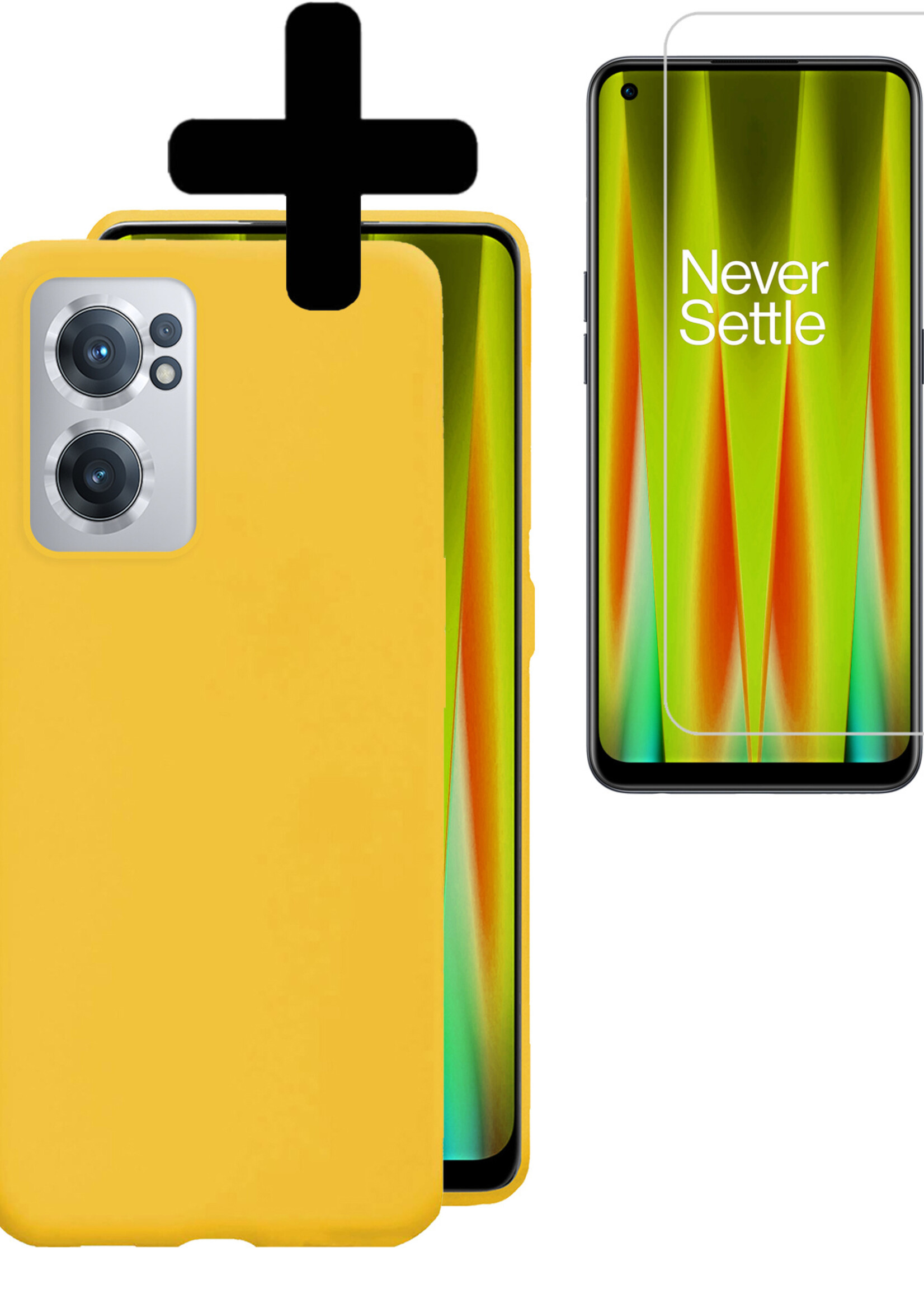 LUQ Hoesje Geschikt voor OnePlus Nord CE 2 Hoesje Siliconen Case Met Screenprotector - Hoes Geschikt voor OnePlus Nord CE 2 Hoes Siliconen - Geel