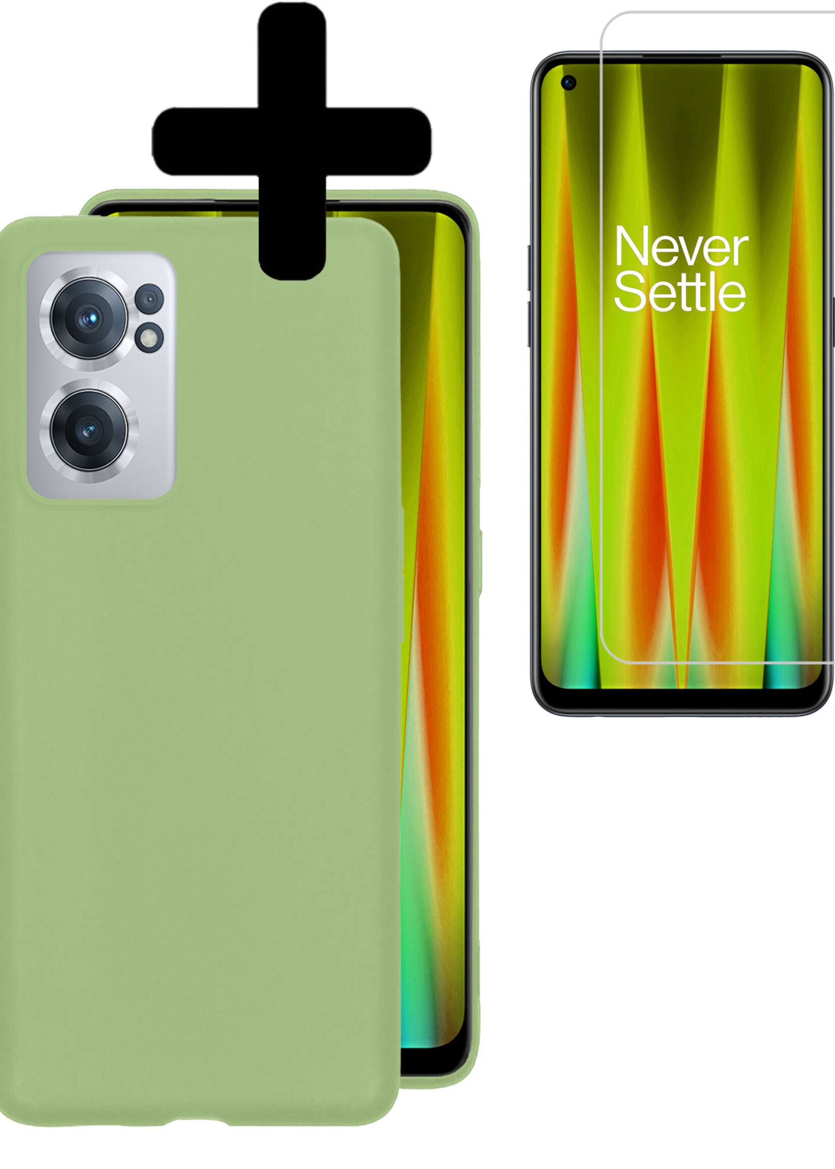LUQ Hoesje Geschikt voor OnePlus Nord CE 2 Hoesje Siliconen Case Met Screenprotector - Hoes Geschikt voor OnePlus Nord CE 2 Hoes Siliconen - Groen